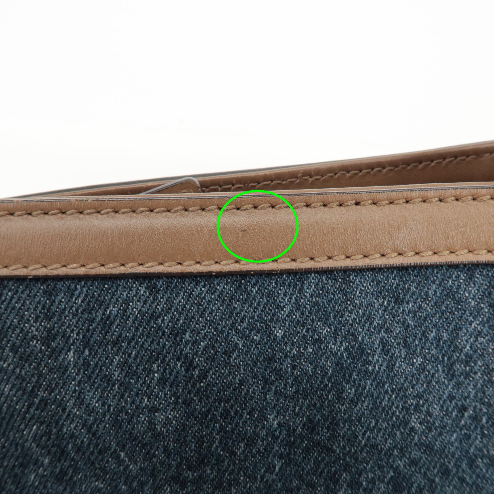 GUCCI Craft Denim Leather Tote Bag Hand Bag Navy Brown 348715 Used