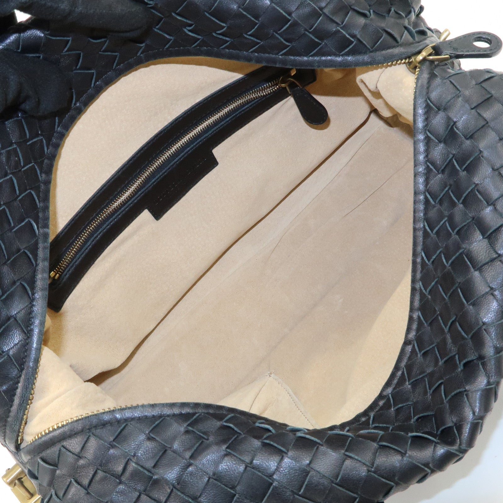BOTTEGA VENETA Intrecciato Leather Boston Bag Hand Bag Black 173398