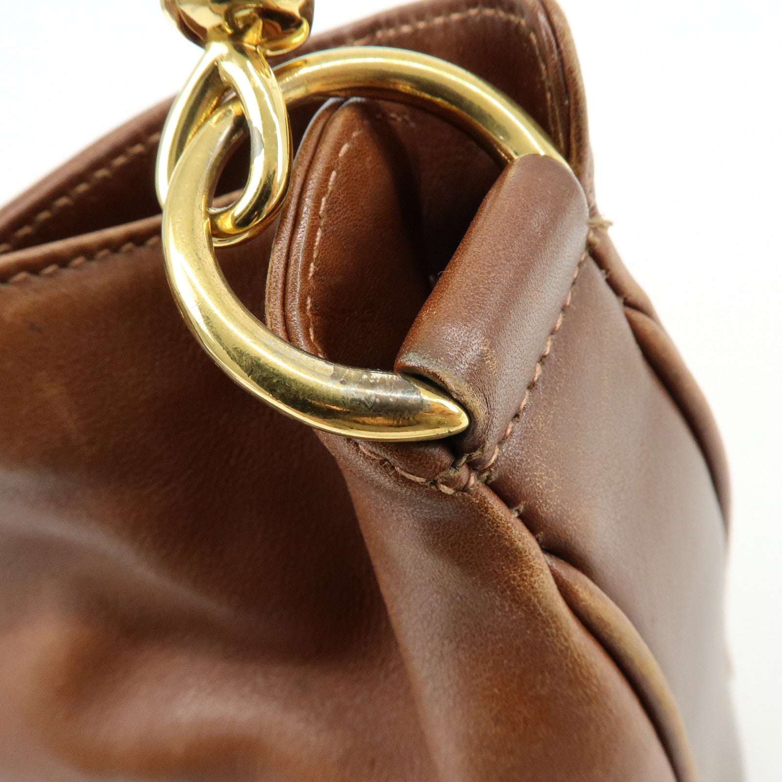 GUCCI Bamboo Leather 2Way Bag Shoulder Bag Brown 001.3444