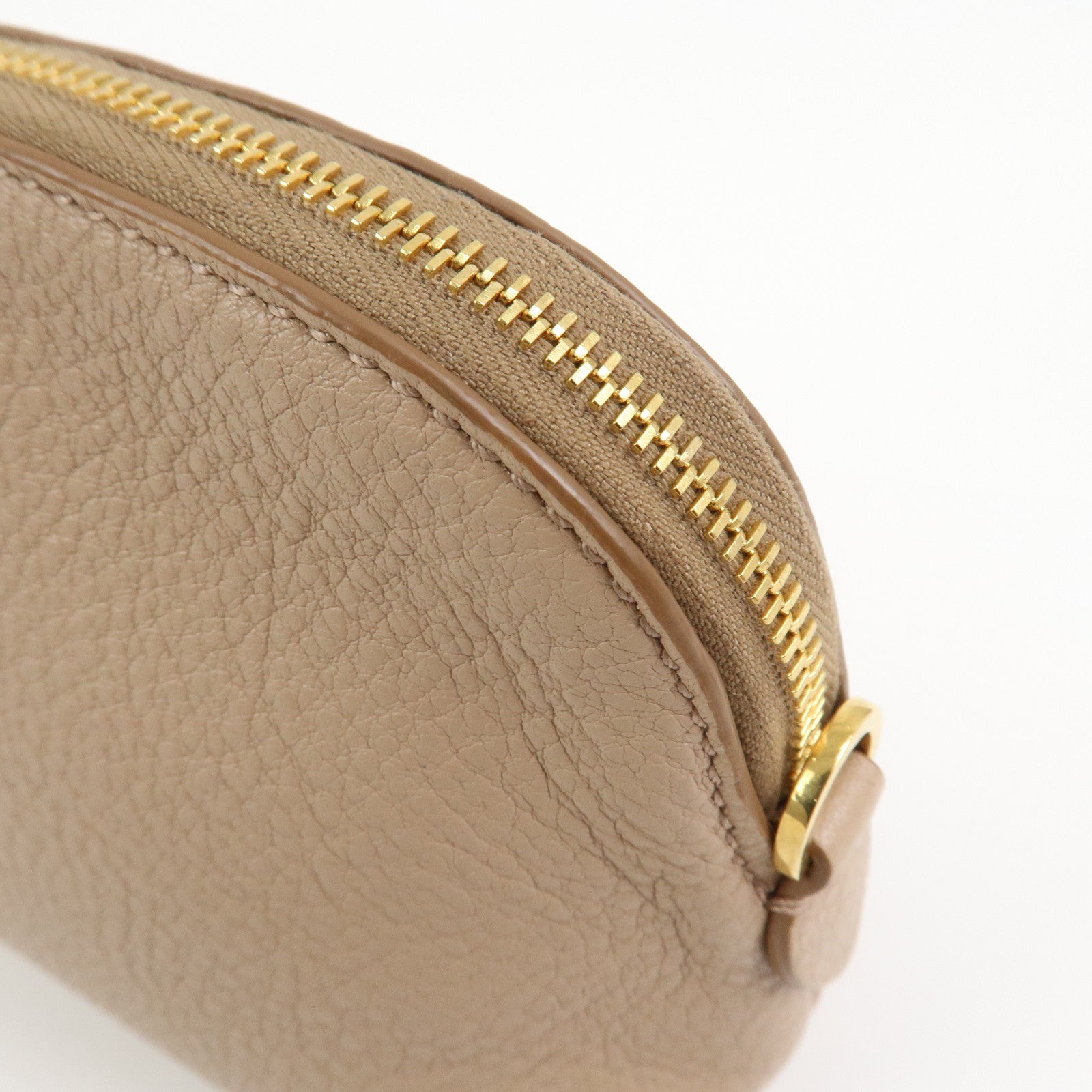 PRADA Logo Leather Cosmetic Pouch Clutch Beige 1ND005