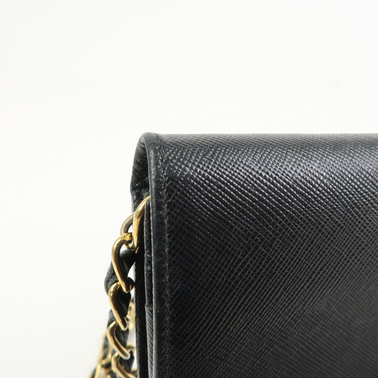 PRADA Logo Leather Chain Wallet WOC Shoulder Wallet Black 1MT290
