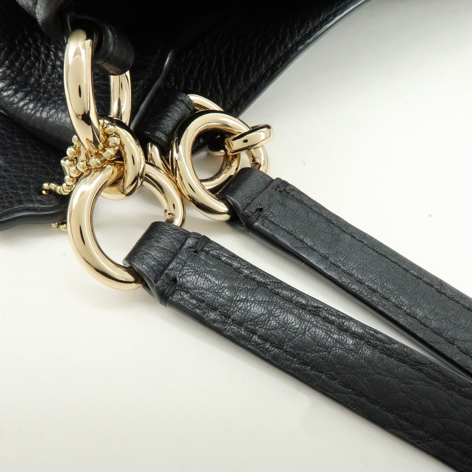 COACH Logo Leather Shoulder Bag Hand Bag Black