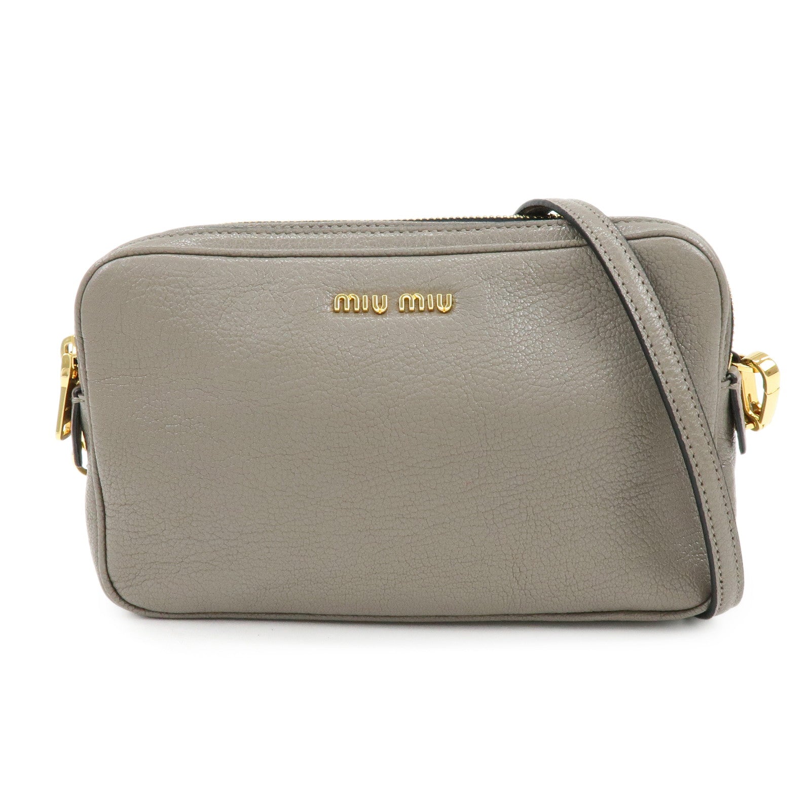 MIU MIU Madras Leather Shoulder Bag Crossbody Bag Gray