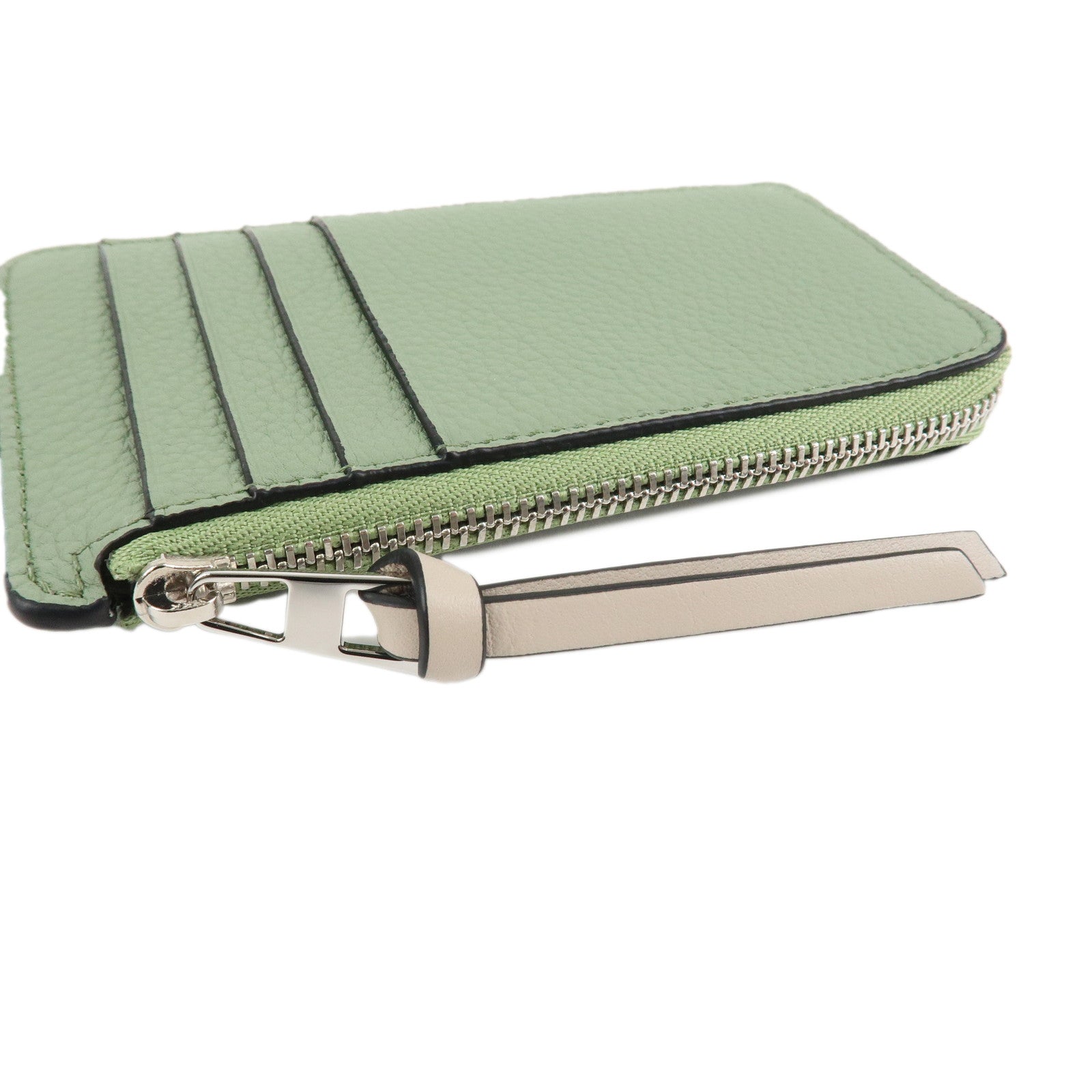 LOEWE Fragment Soft Grained Calf Coin Case Card Case Light Green Brown Used