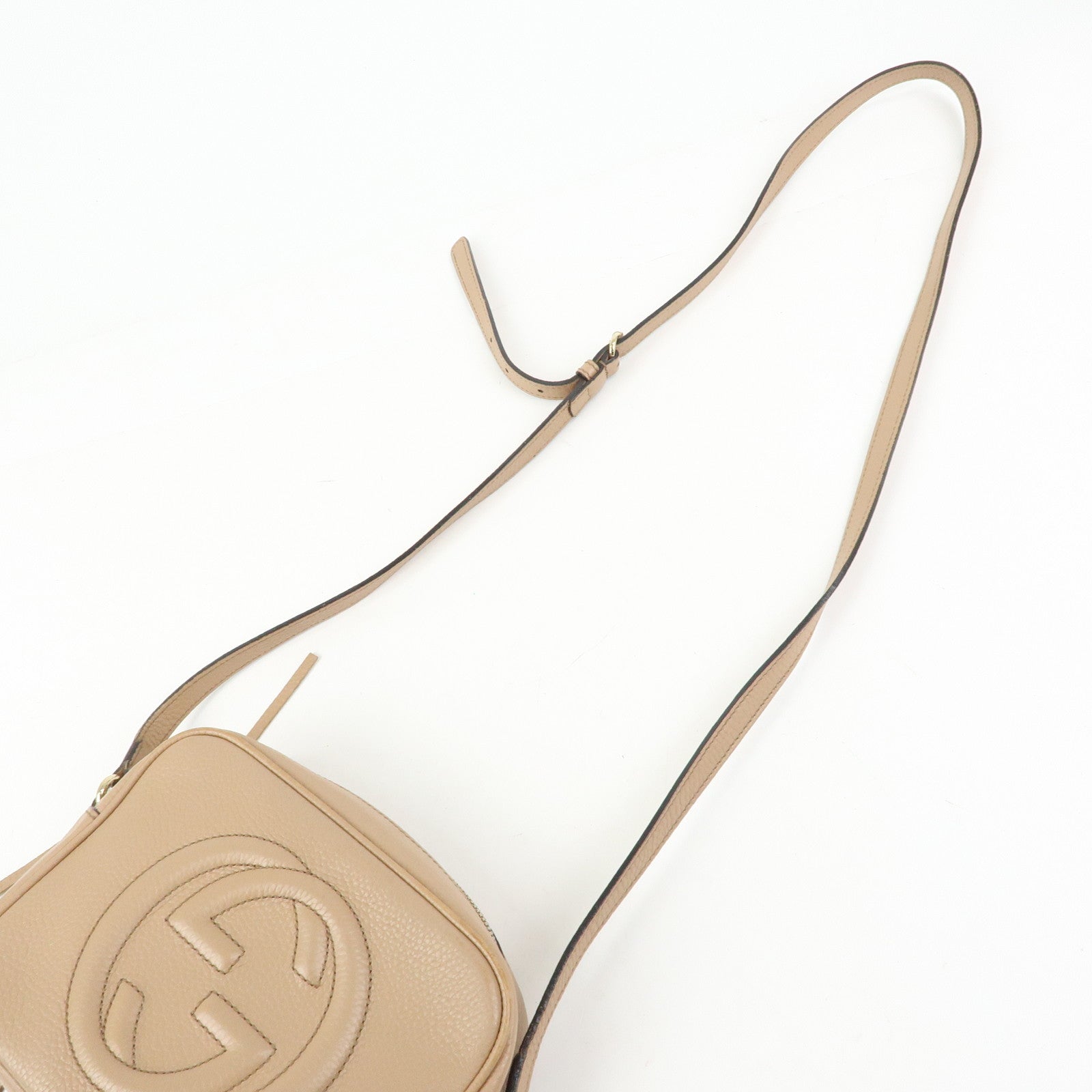 GUCCI SOHO Interlocking G Leather Shoulder Bag Beige 308364