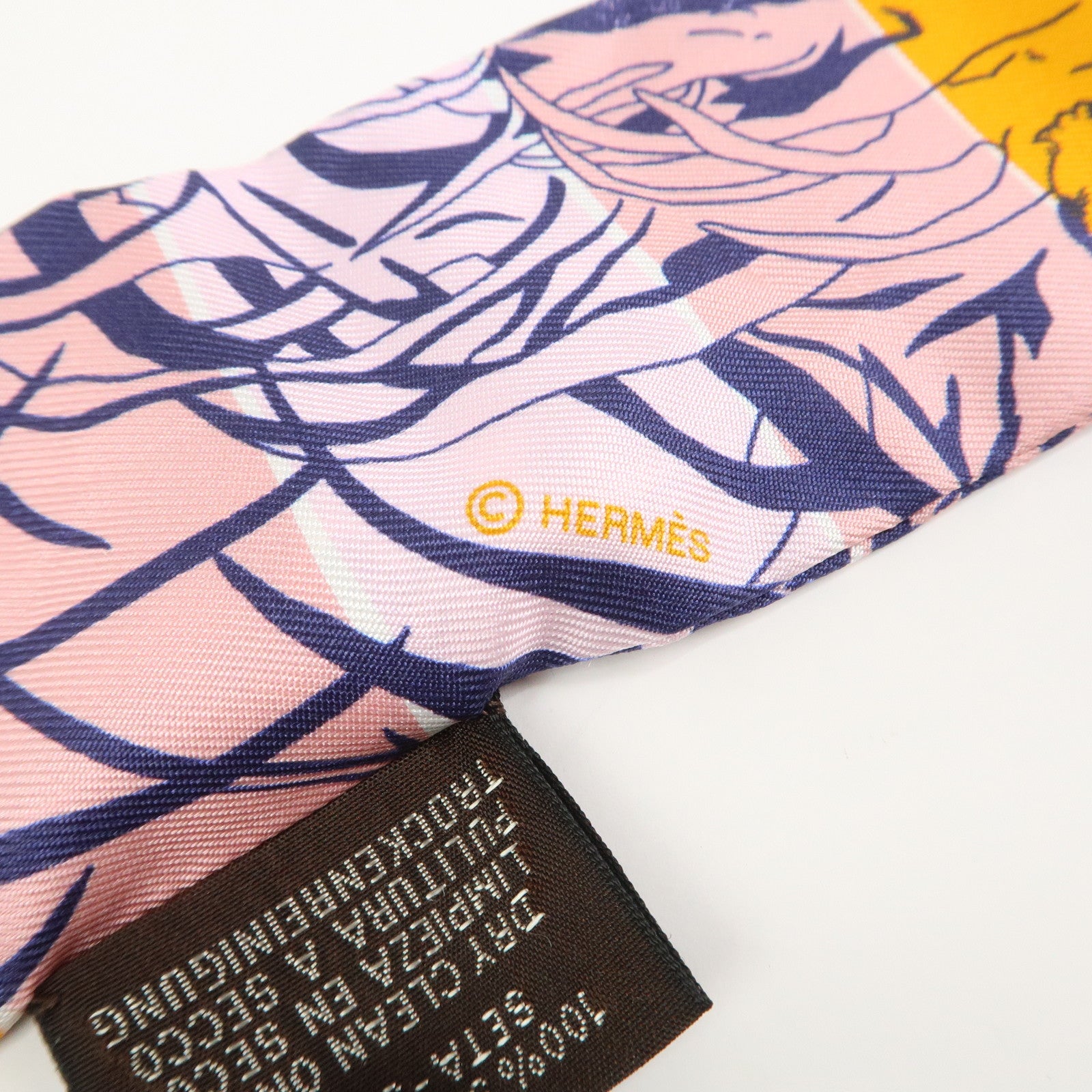 HERMES Twilly Silk 100% DIP DYE JUNGLE LOVE Scarf Orange