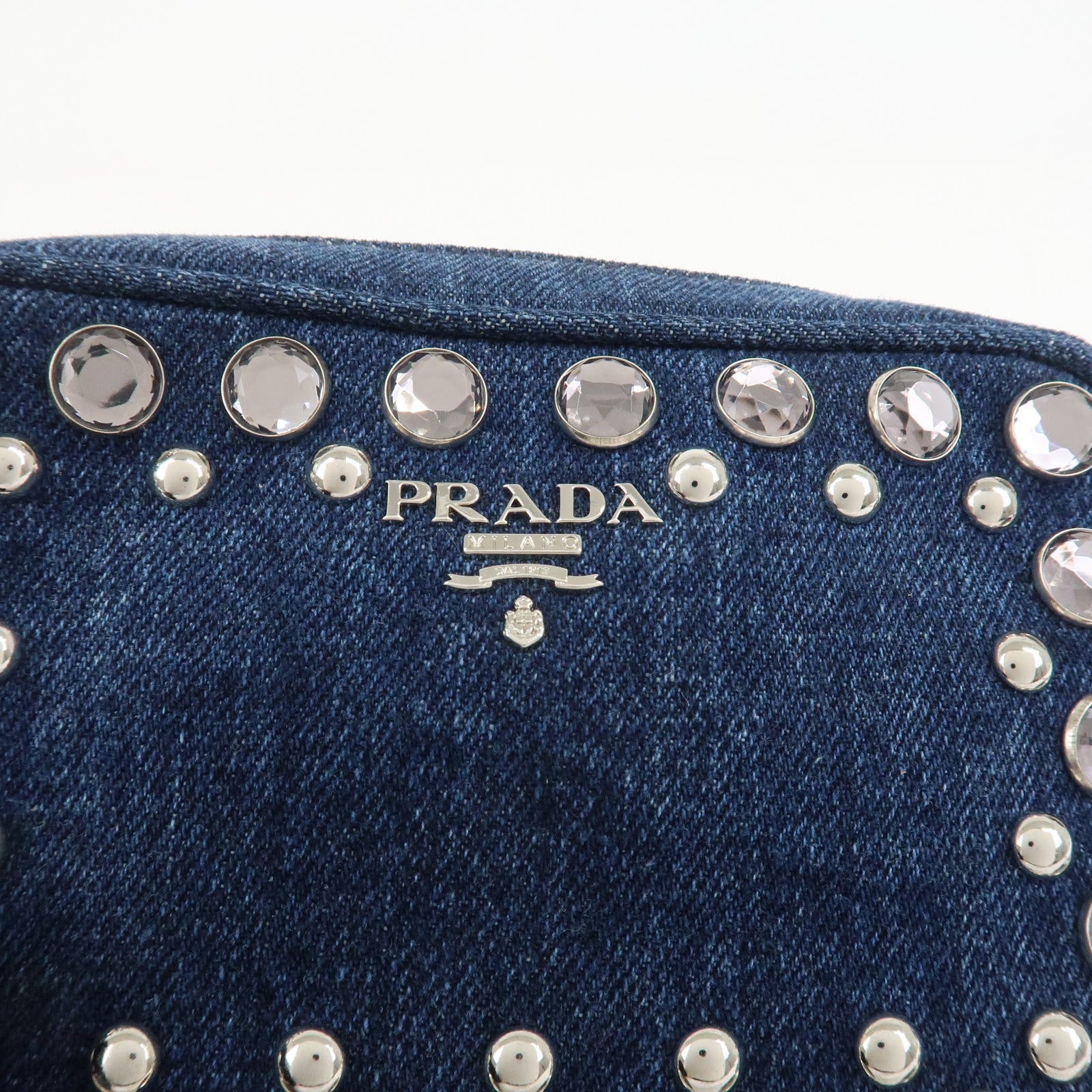 PRADA Logo Denim Leather Mini Shoulder Bag Camera Bag 1N1674