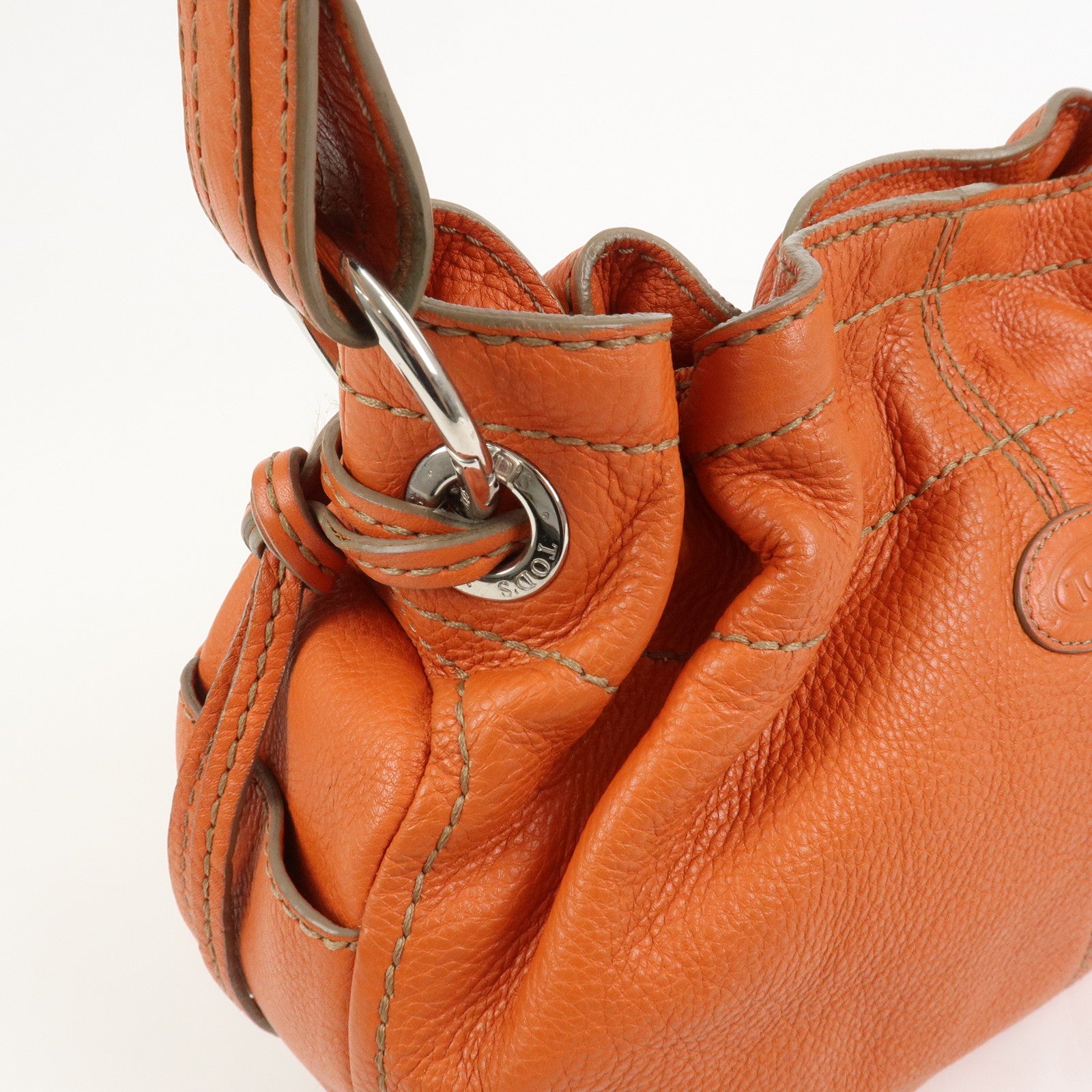 TOD’S Leather Shoulder Bag Hand Bag Orange