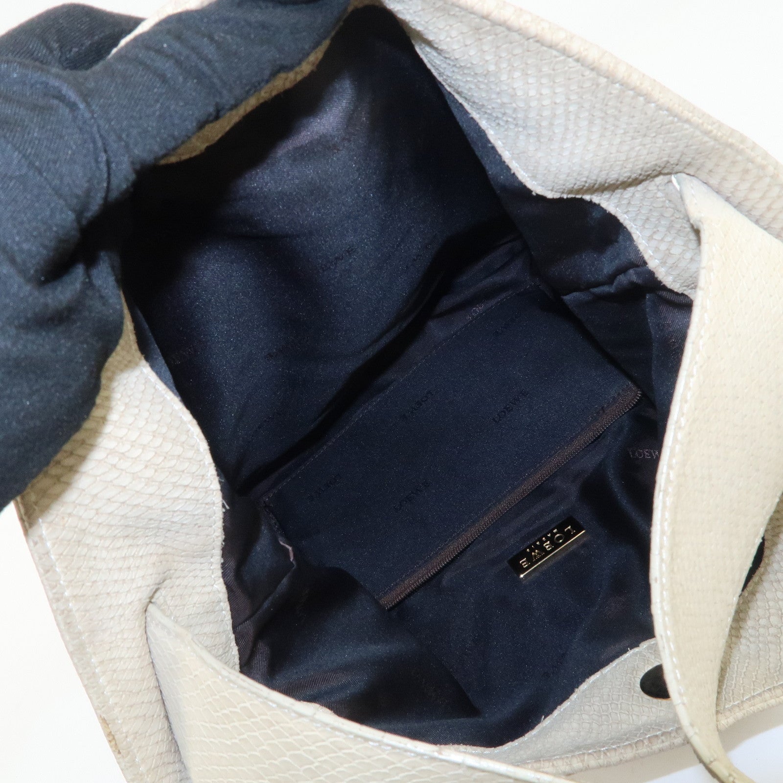 LOEWE Leather Shoulder Bag Hand Bag Ivory Gold Hardware