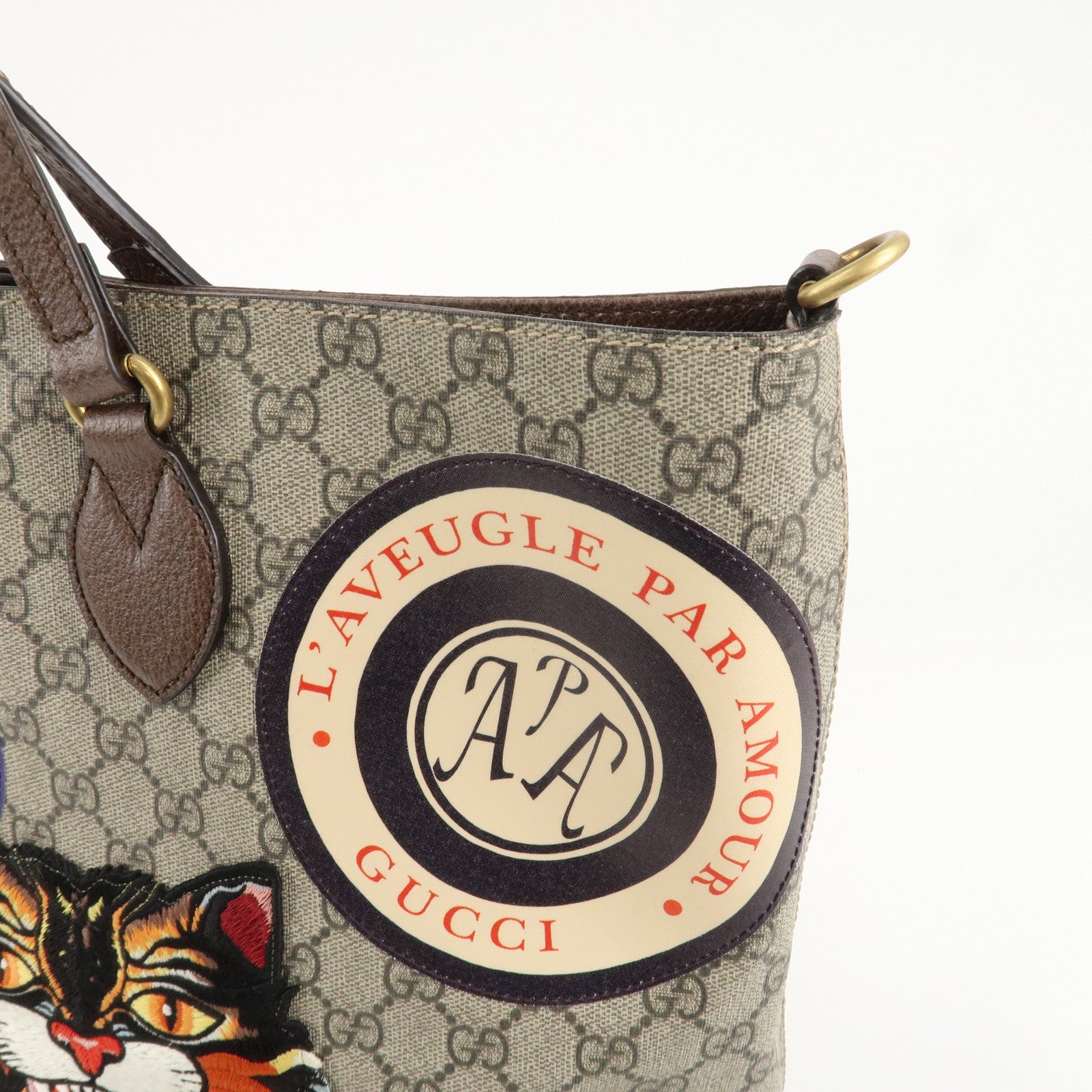 GUCCI GG Supreme Canvas Leather 2WAY Tote Bag Beige Brown 474085 Used