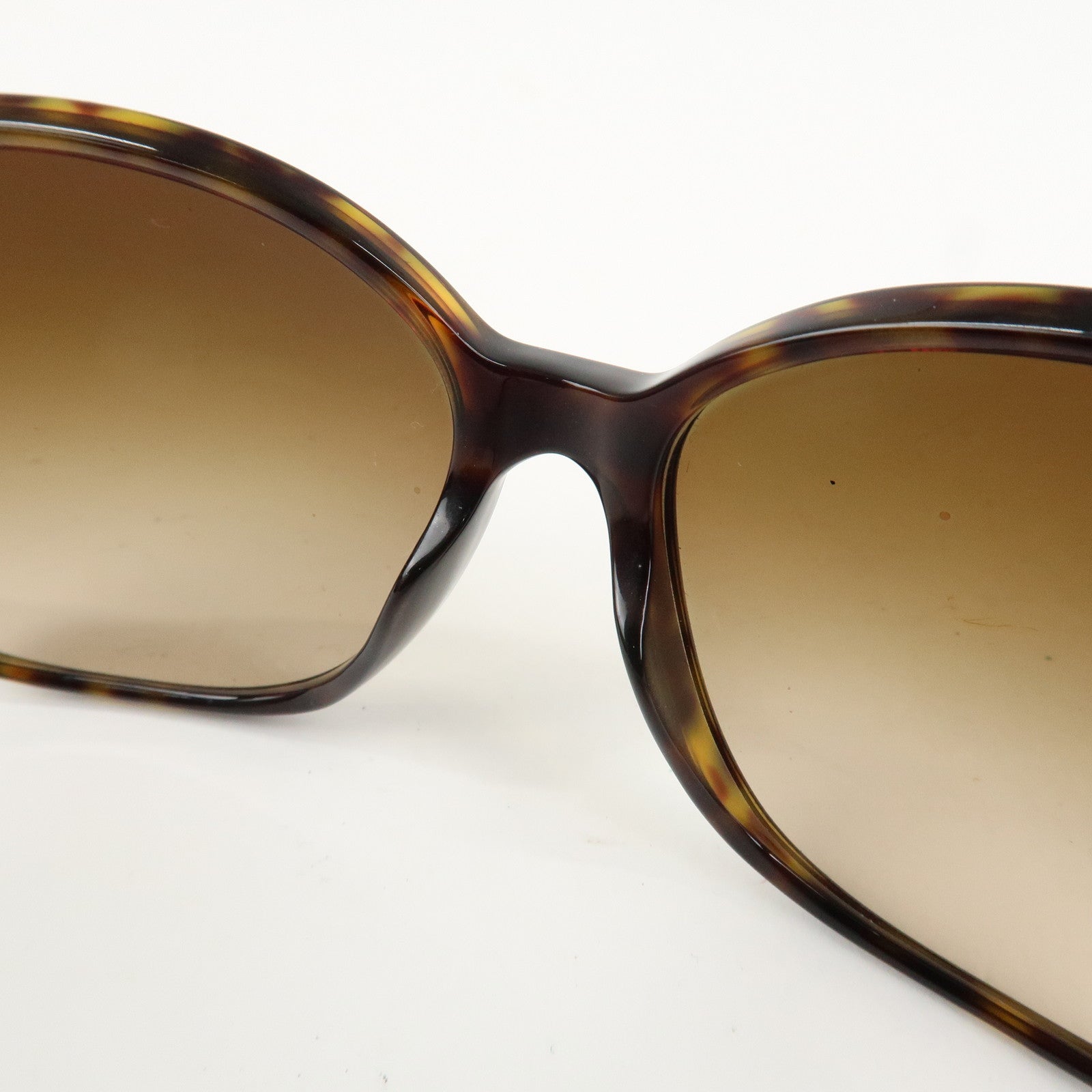 CHANEL Plastic Coco Mark Sunglasses Brown Ribbon Used
