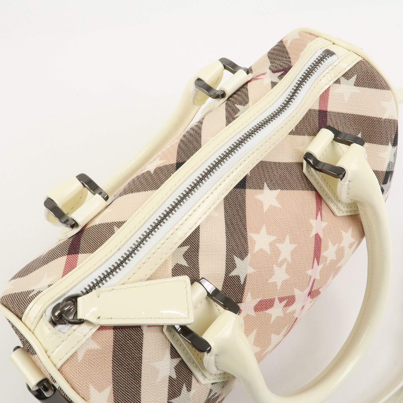 Burberry PVC Canvas Patent Leather 2Way Bag Hand Bag Beige Ivory