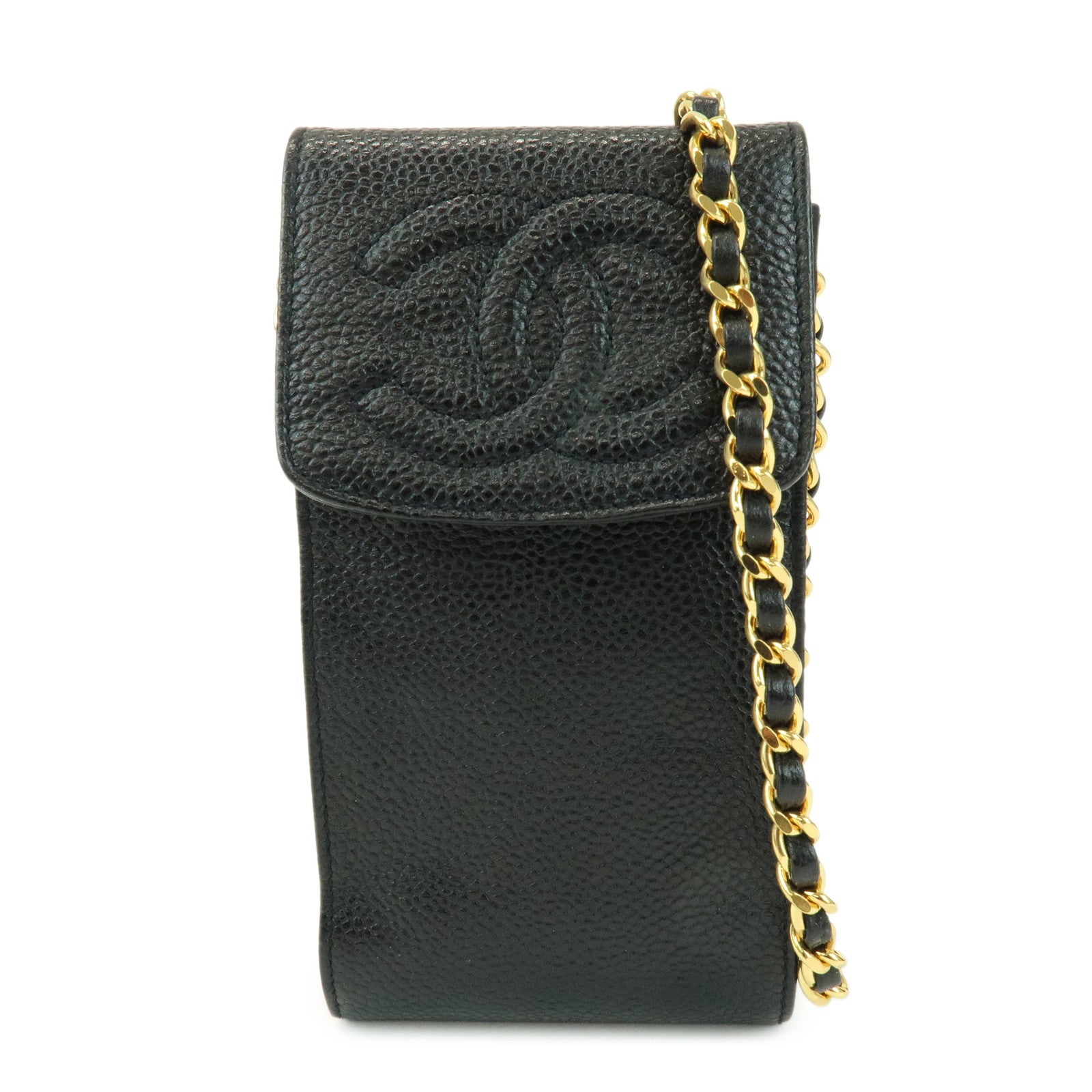 CHANEL COCO Mark Caviarskin Chain Shoulder Phone Case Black