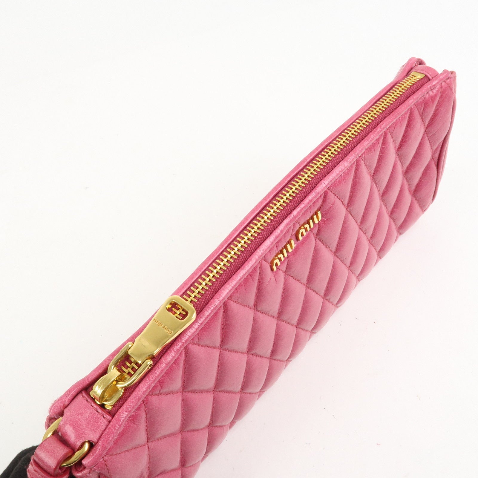 MIU MIU Logo Leather Clutch Bag Pouch Pink 5NE455