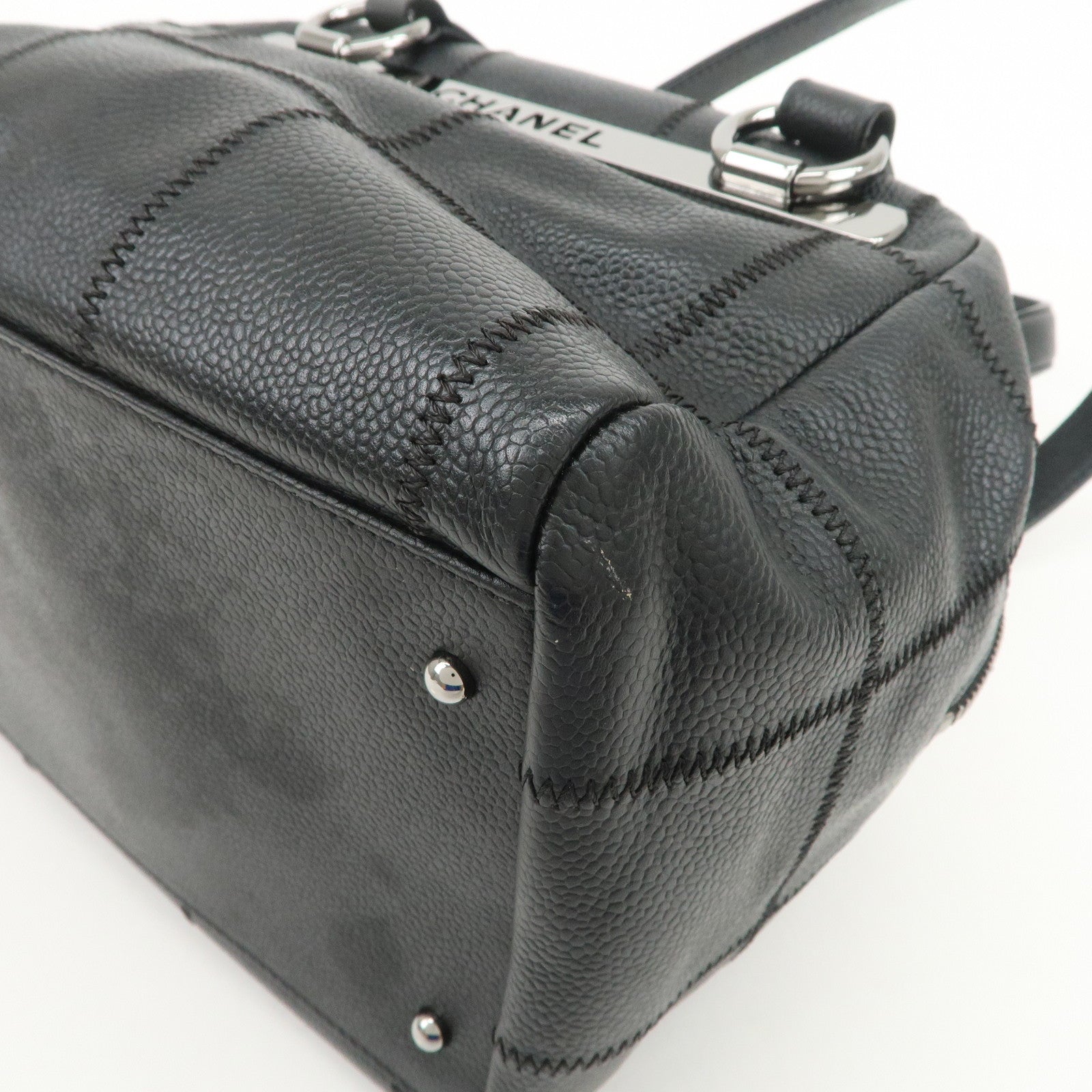 CHANEL Chocolate Bar Caviarskin Shoulder Bag Hand Bag Black