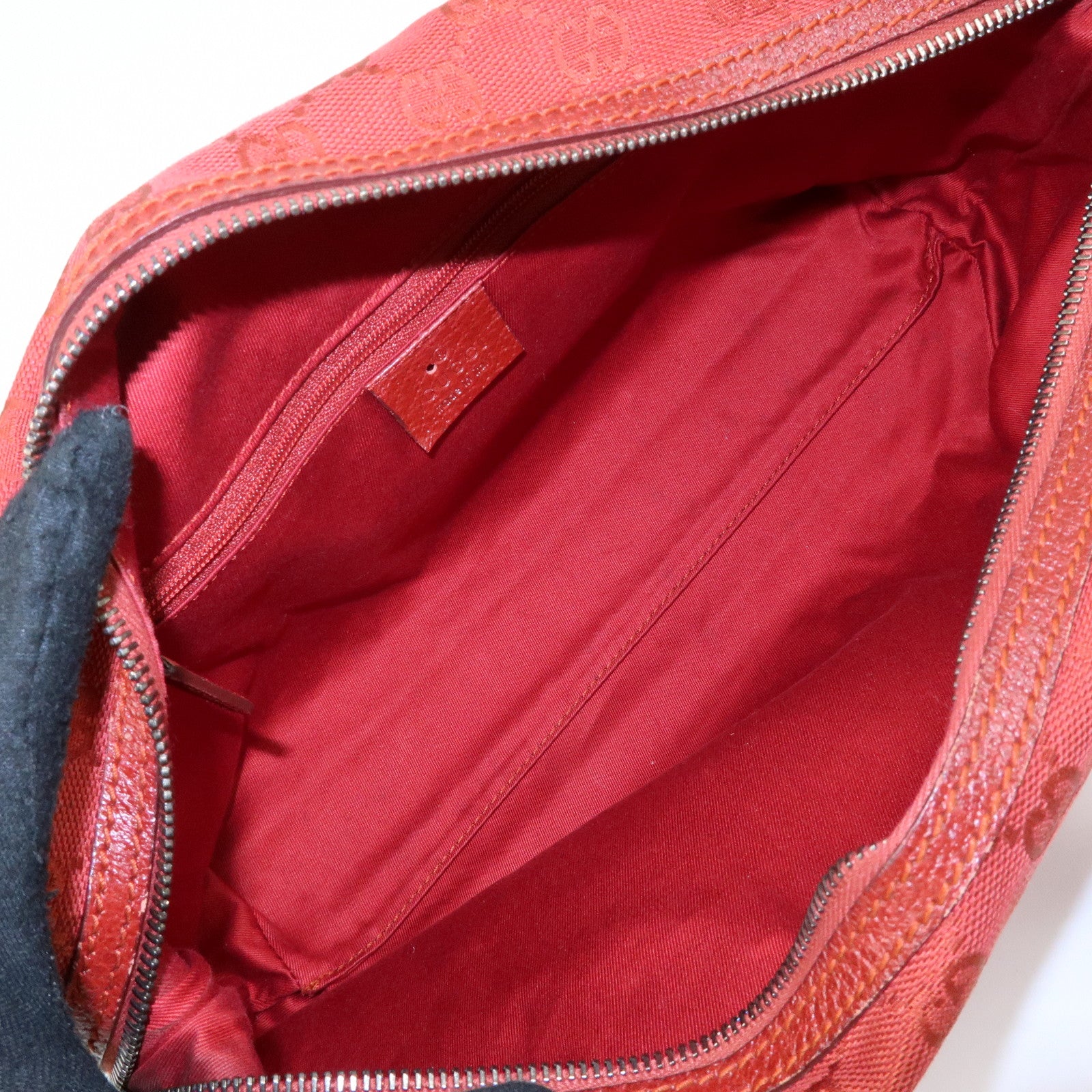 GUCCI GG Canvas Leather Hand Bag Tote Bag Red 113009