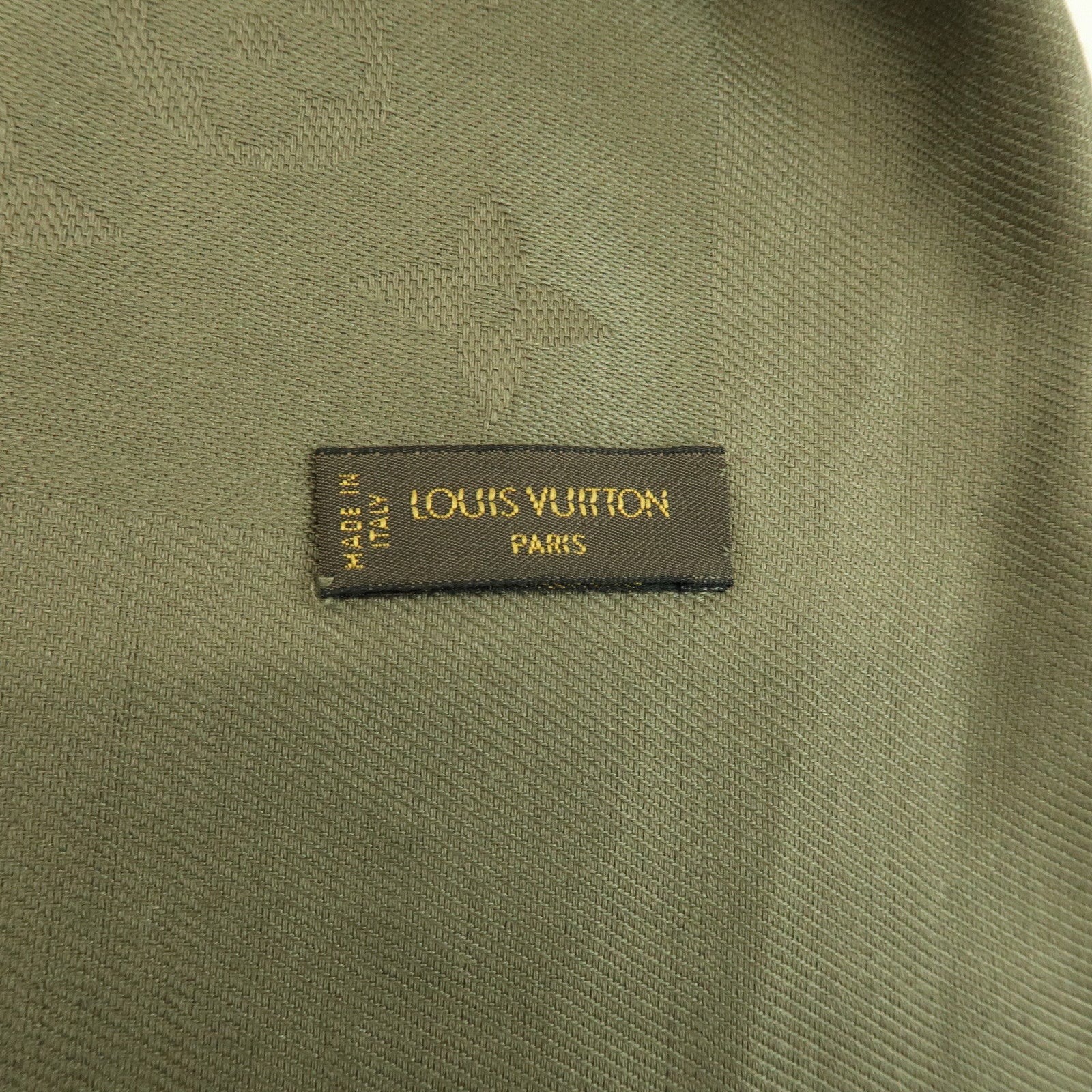 Louis Vuitton Monogram Silk Wool Scarf Shawl Khaki M72238