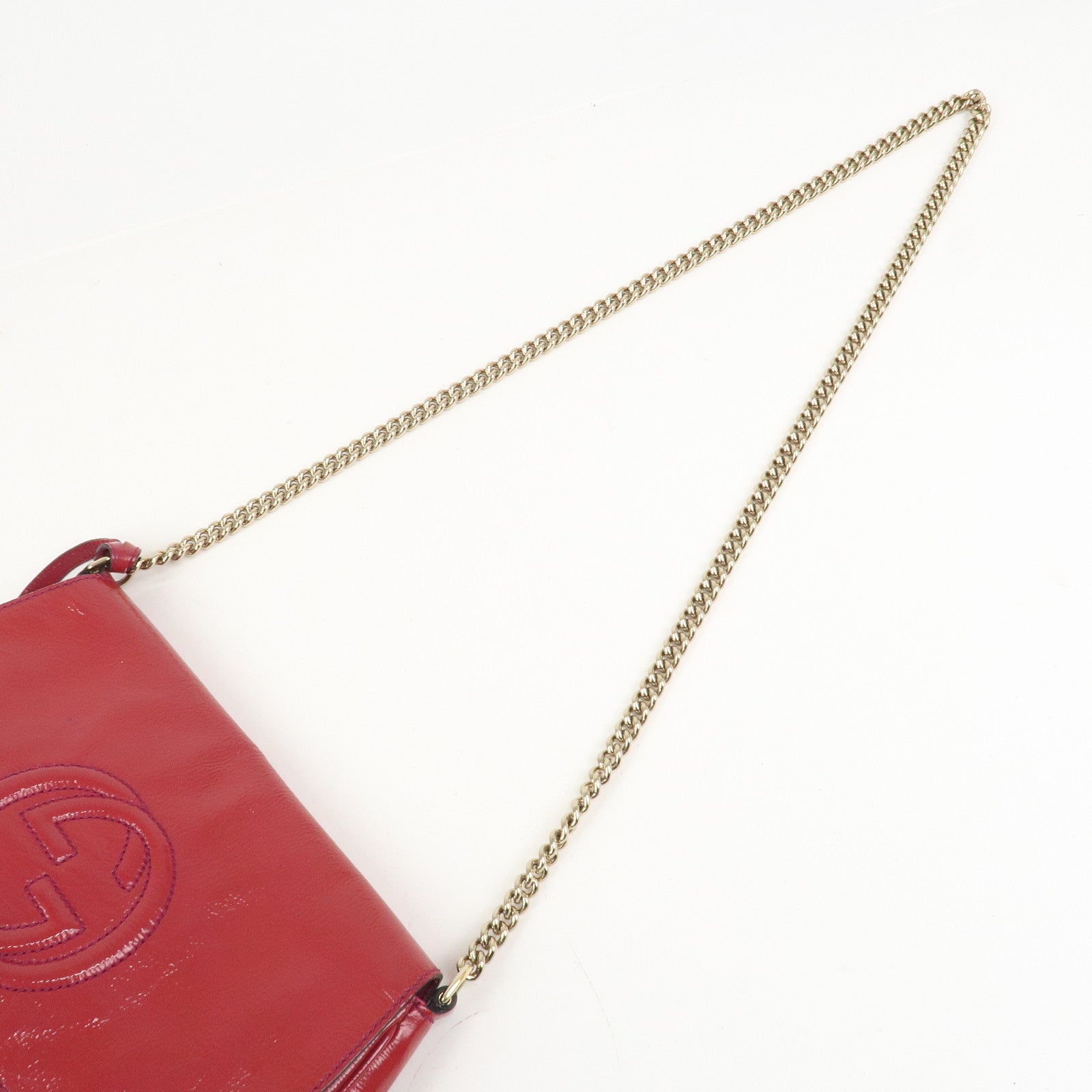 GUCCI SOHO Patent Leather Chain Shoulder Bag Red 336752