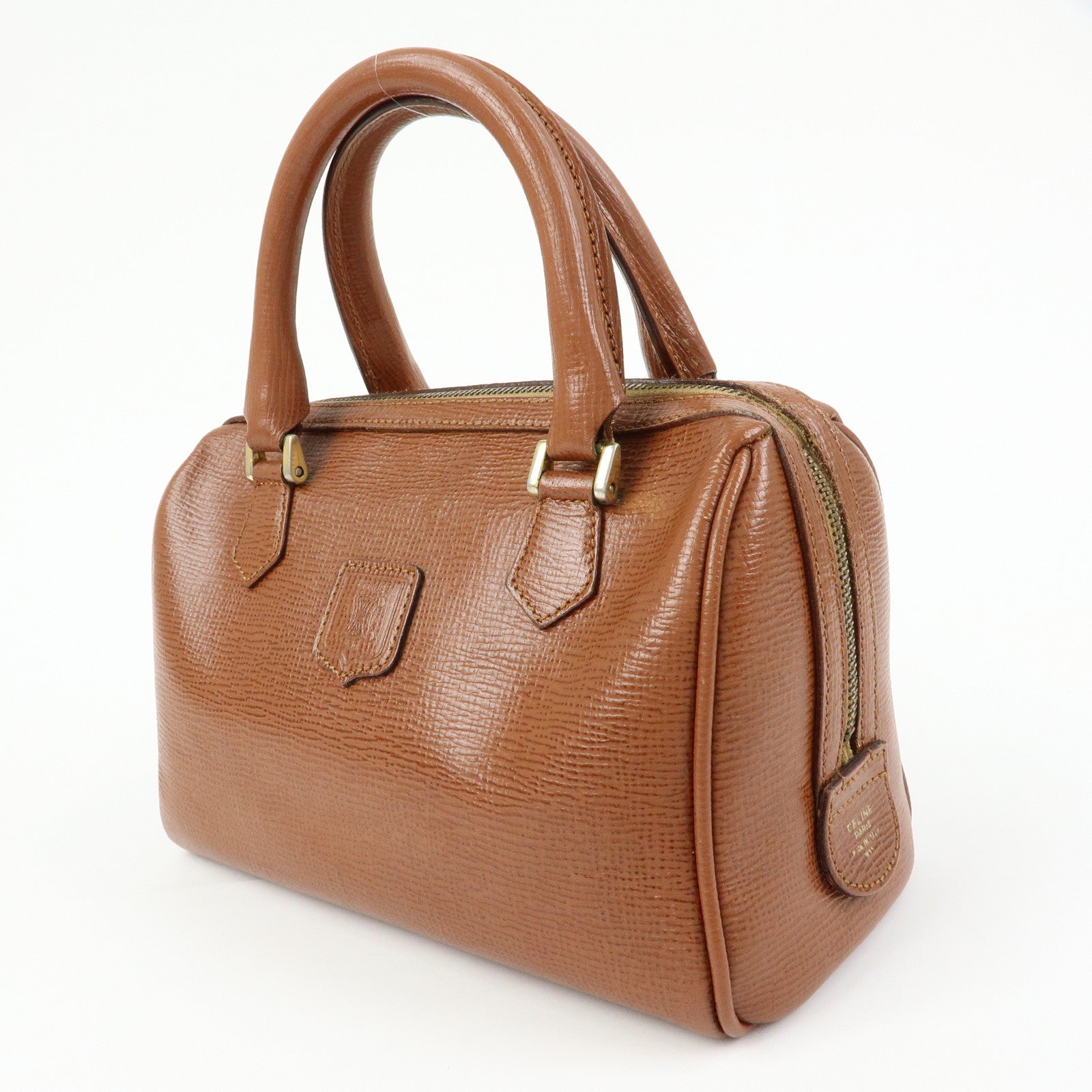 CELINE Triomphe Leather Boston Bag Hand Bag Brown