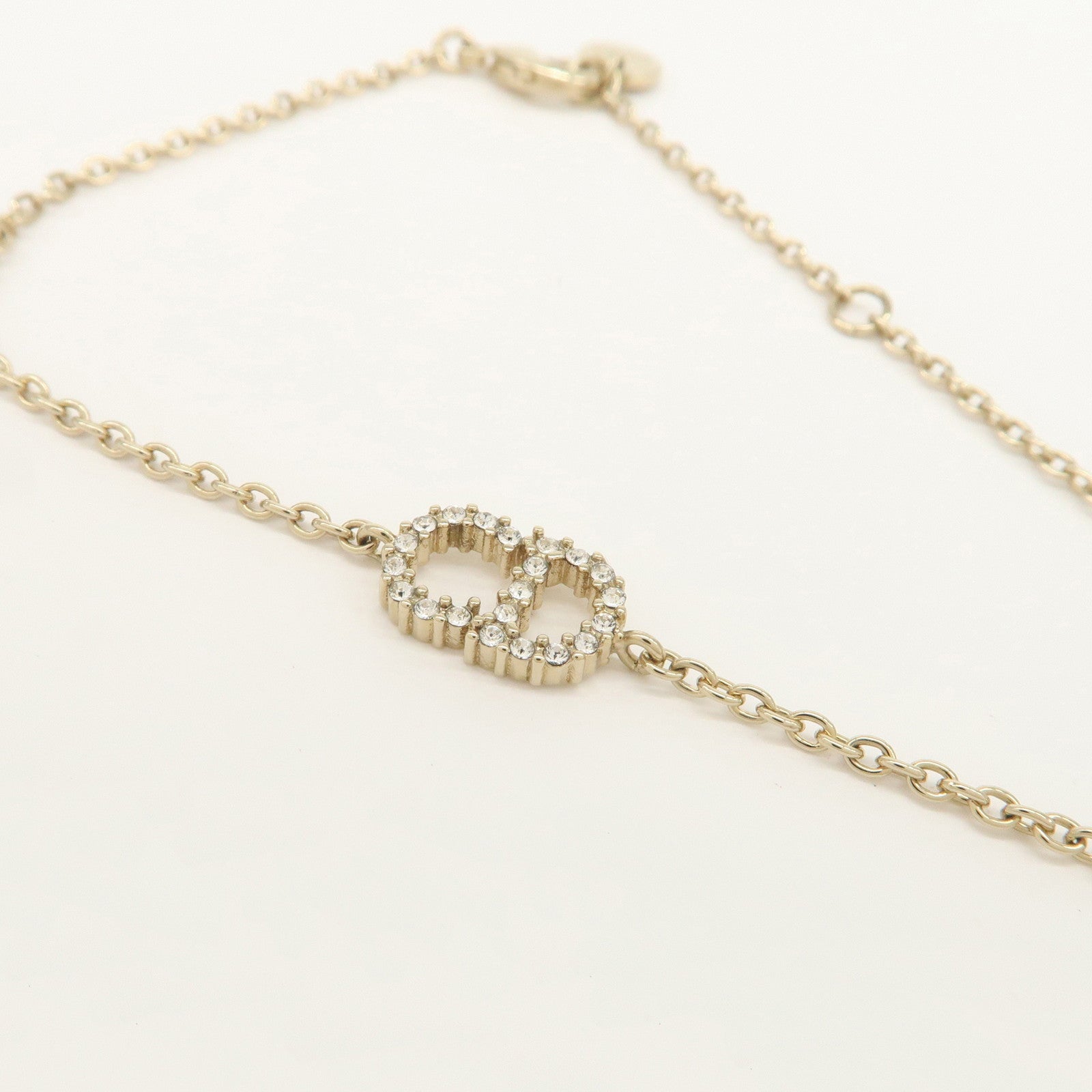 Christian Dior CD Logo Metal Rhinestone Bracelet Gold