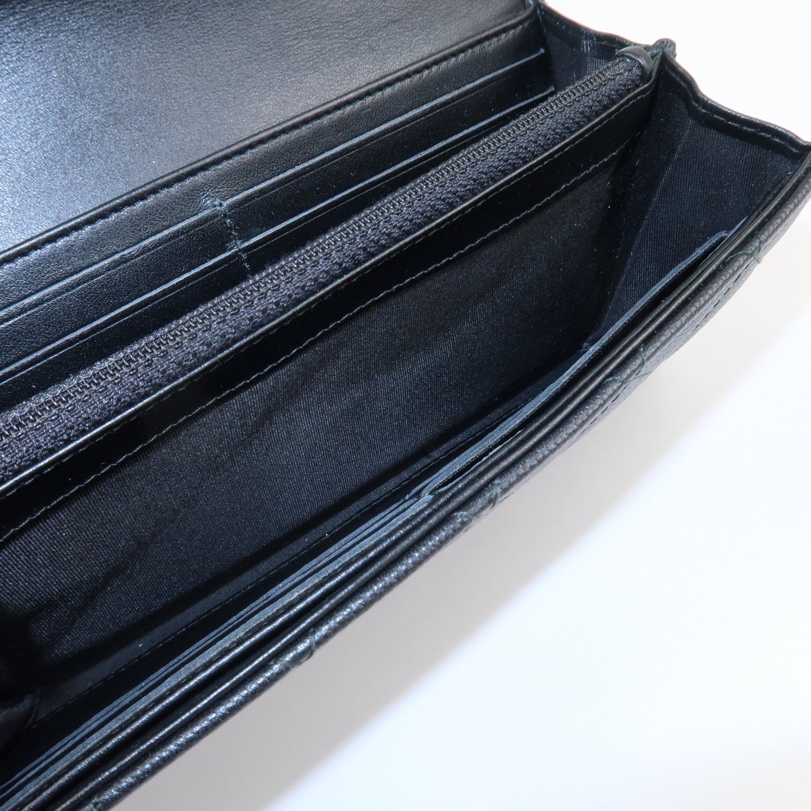 CHANEL Matelasse Caviar Skin CC Filigree Long Wallet Black A84448 Used