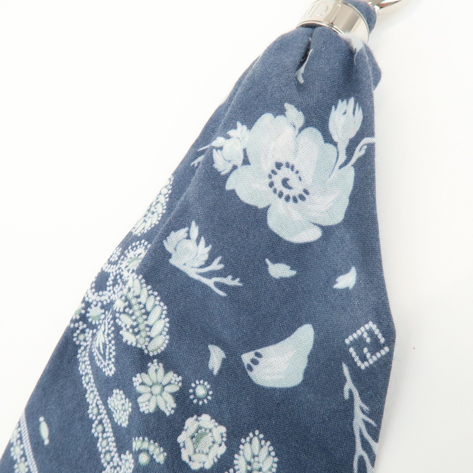 FENDI Logo Metal Cotton Bag Charm Key Chain Blue 7AS386
