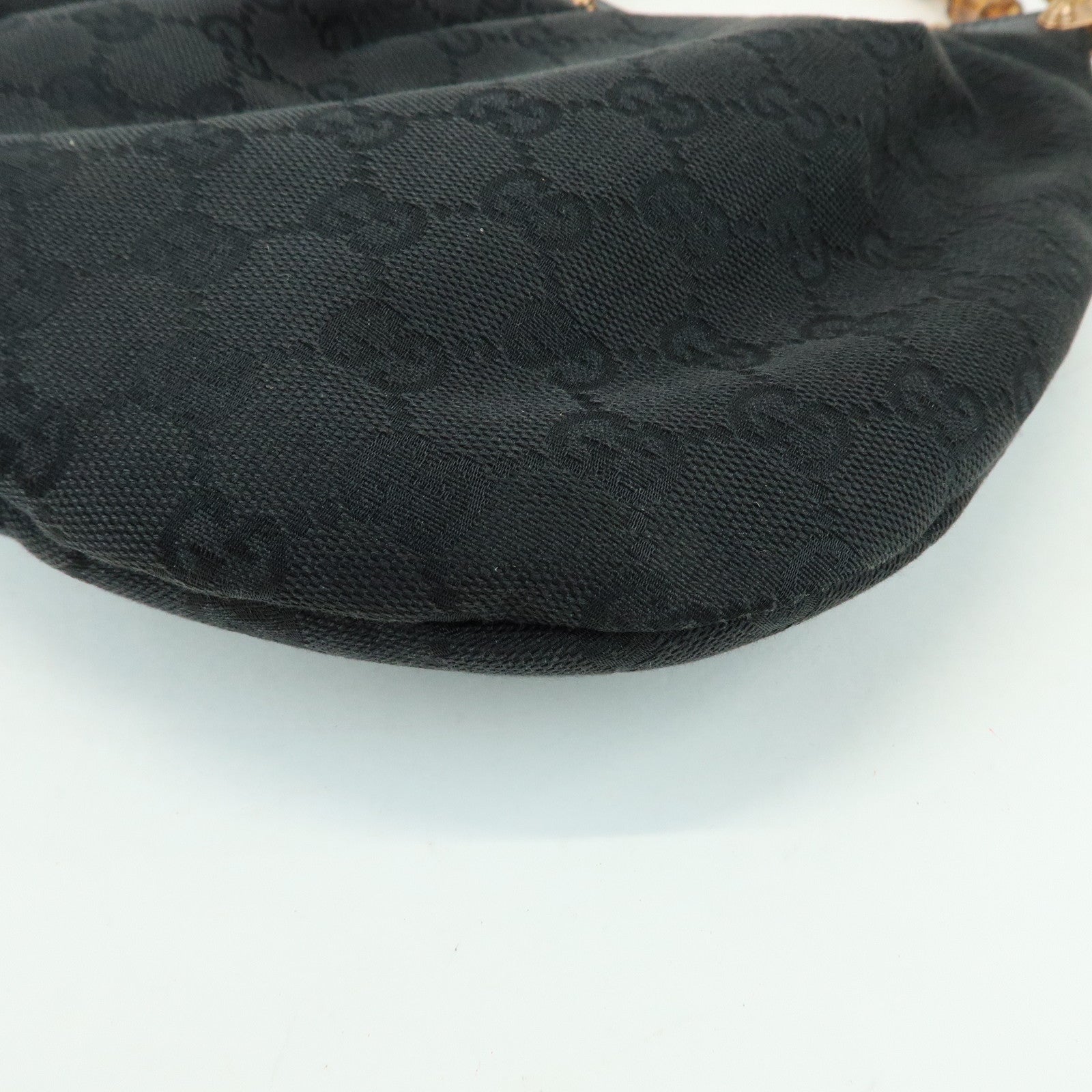 GUCCI Bamboo GG Canvas Leather Hand Bag Shoulder Bag Black 124297
