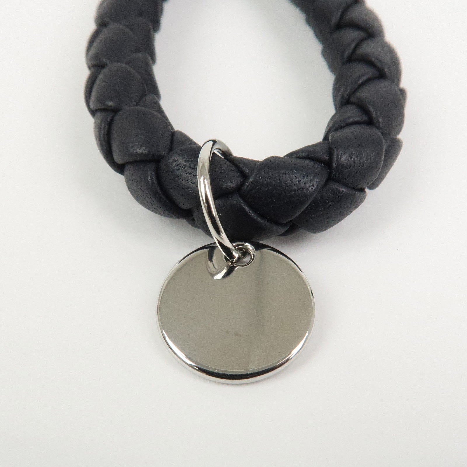 BOTTEGA VENETA Intrecciato Leather Metal Key Holder Bag Charm Black