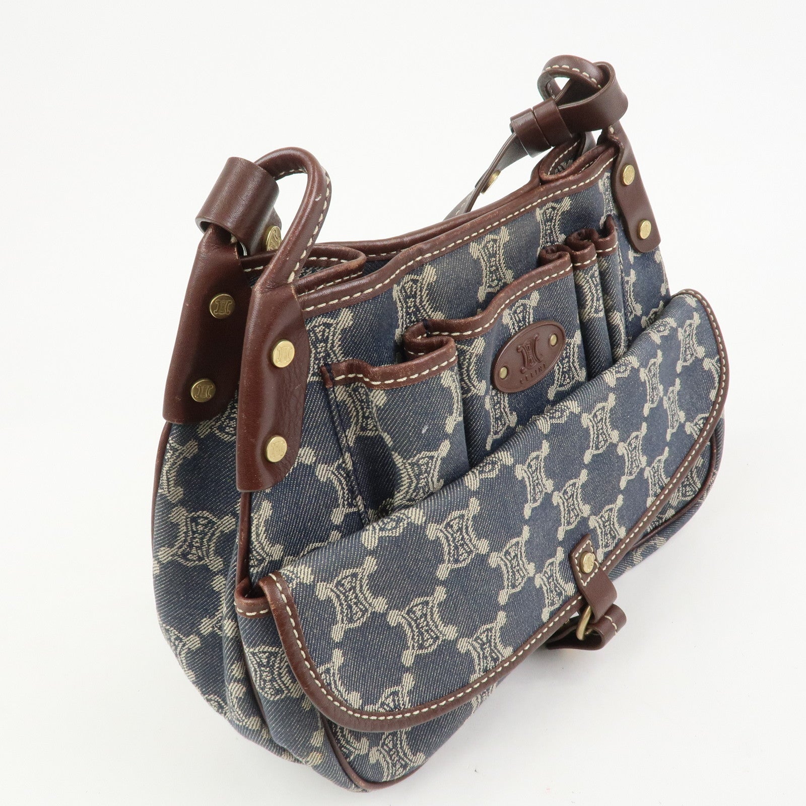 CELINE Macadam Logo Canvas Leather Shoulder Bag Crossbody Bag Denim