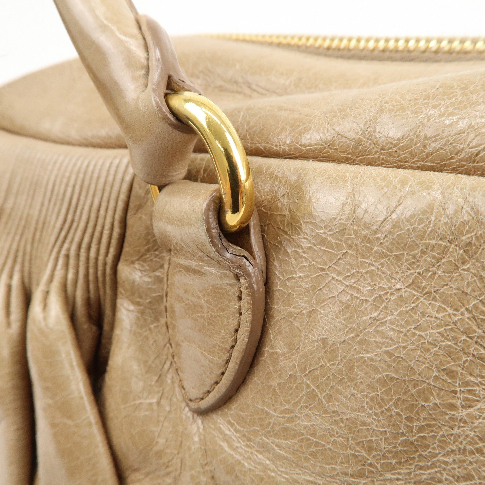 MIU MIU Leather 2Way Bag Hand Bag Shoulder Bag Light Brown RL0048