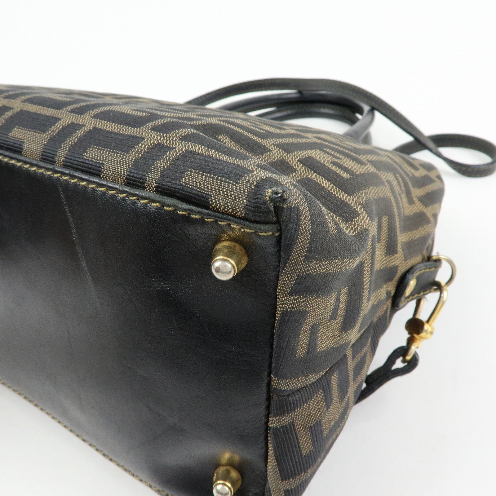 FENDI Zucca Canvas Leather 2Way Bag Hand Bag Shoulder Bag Brown