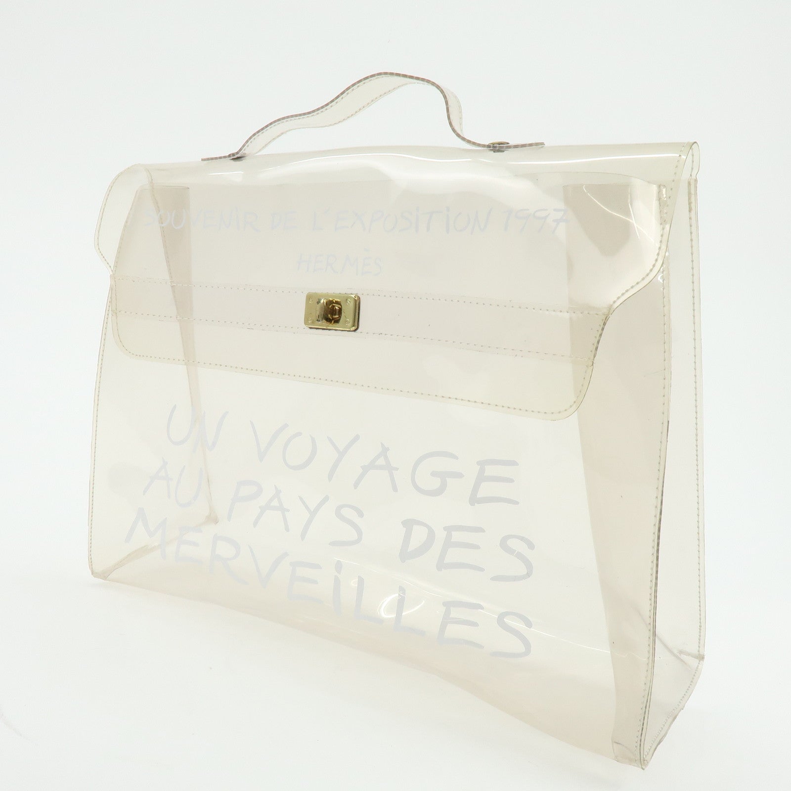 HERMES Kelly Vinyl Hand Bag Clear Transparent