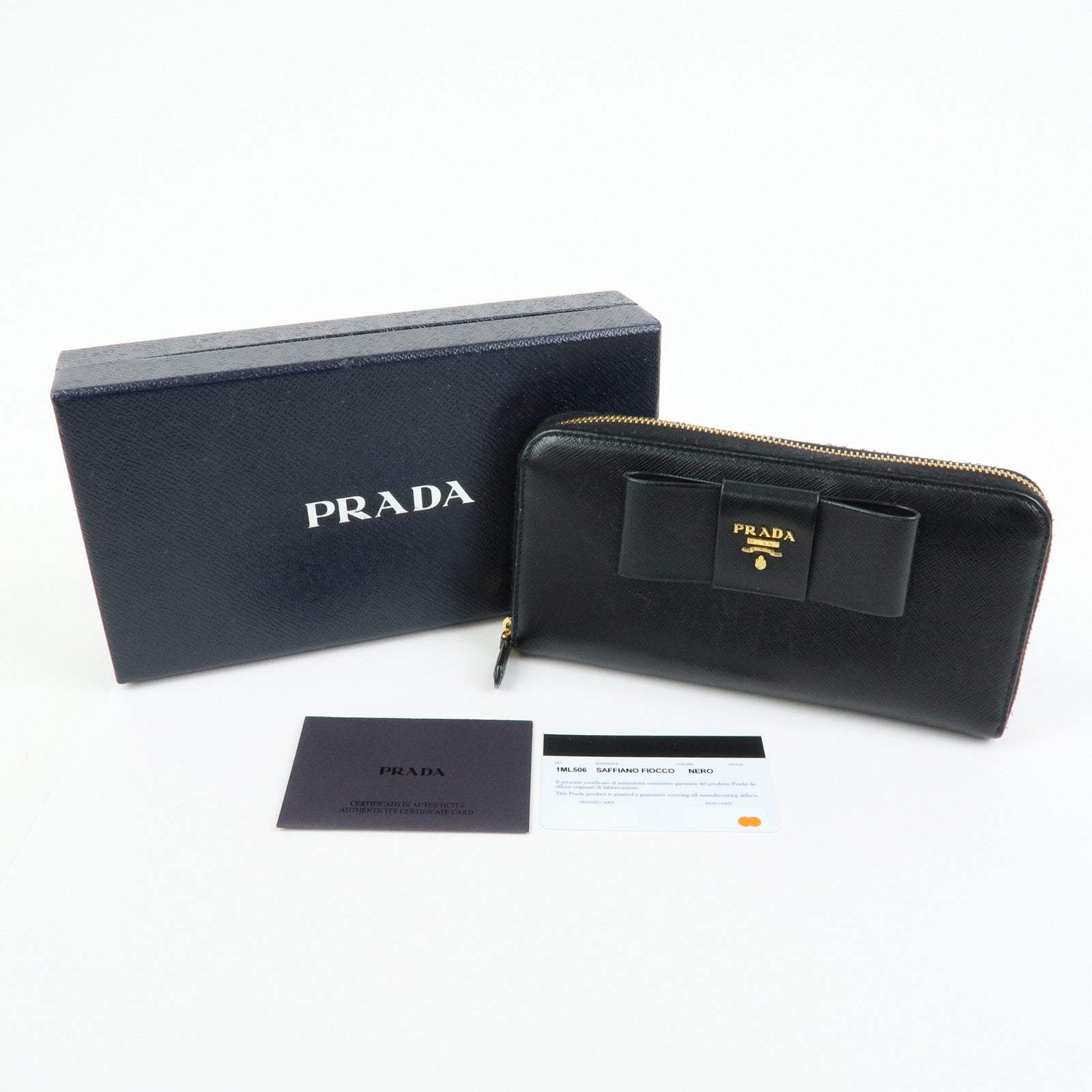 PRADA Logo Saffiano Leather Round Zippy Long Wallet Ribbon 1ML506
