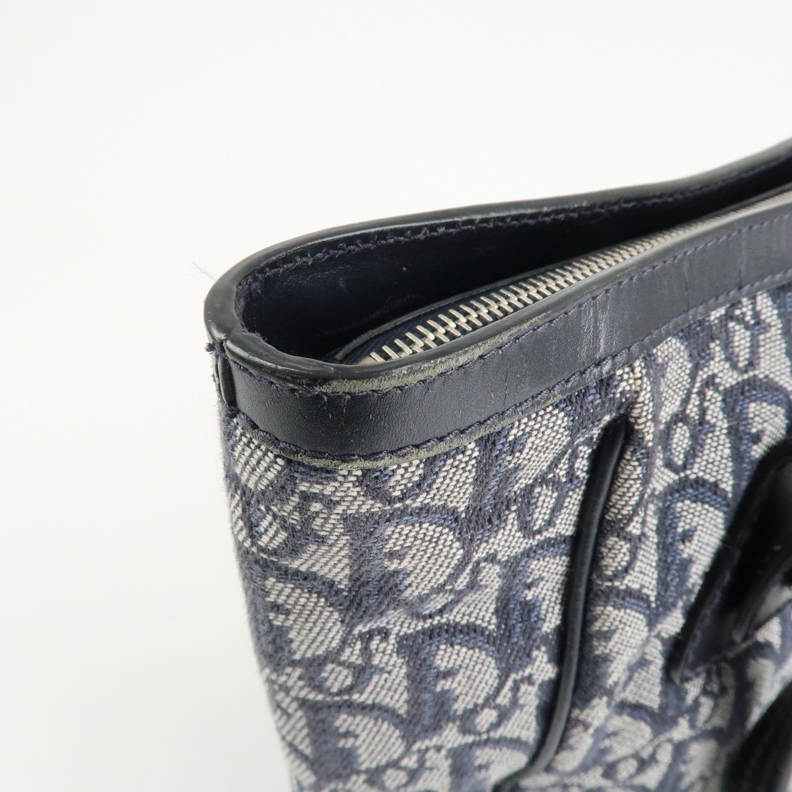 Christian Dior Trotter Leather Canvas Hand Bag Tote Bag Navy Used