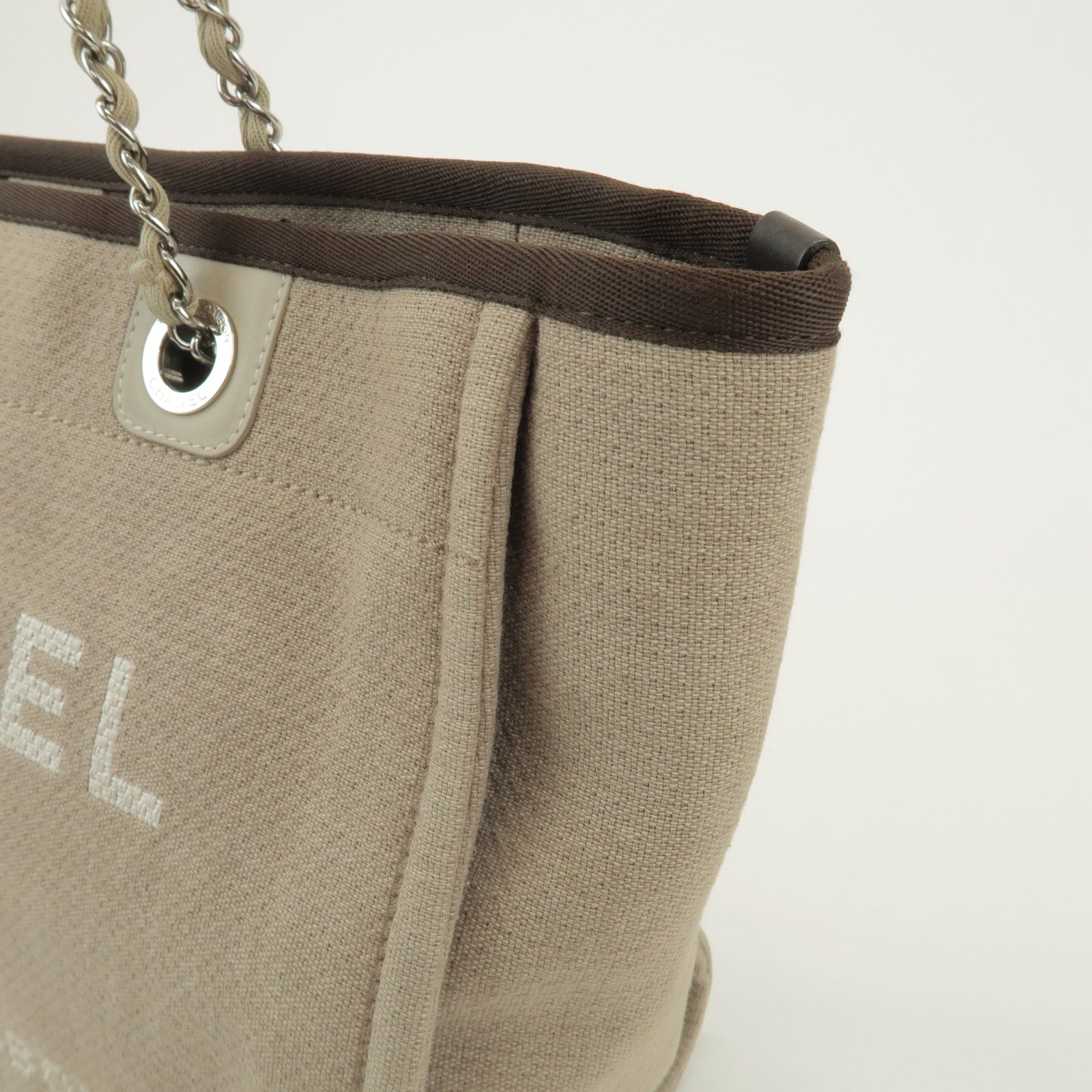 CHANEL Deauville GM Canvas Leather 2Way Tote Bag Beige A66941