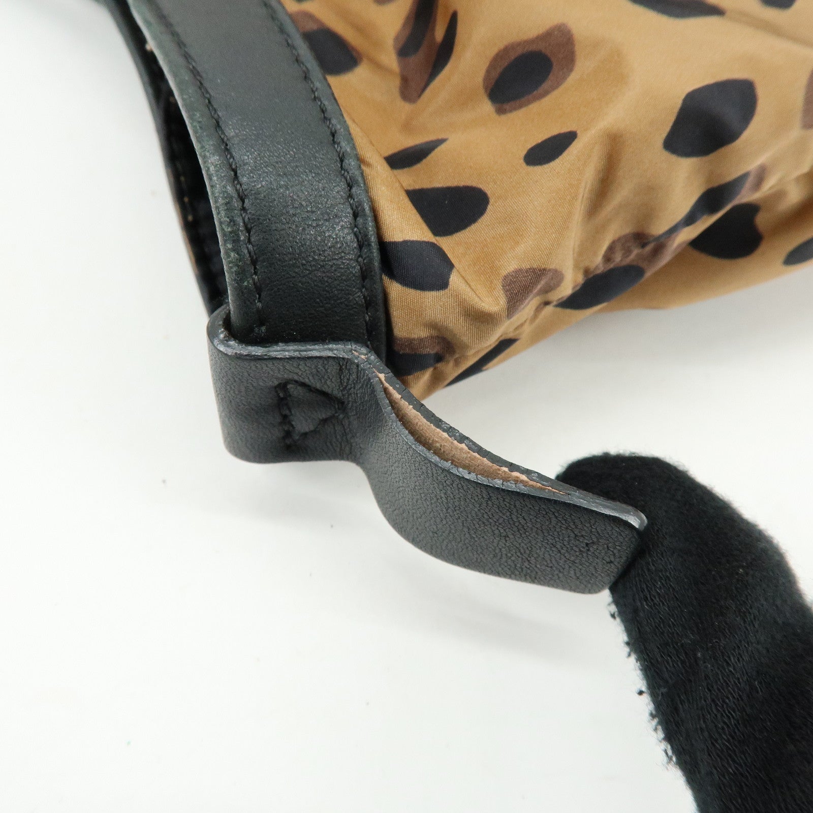 JIMMY CHOO Nylon Leather Shoulder Bag Hand Bag Animal Print Brown