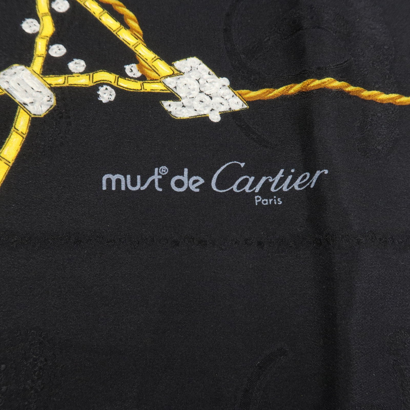 Cartier Must de Cartier Silk 100% Scarf Bijou Pattern Black Yellow
