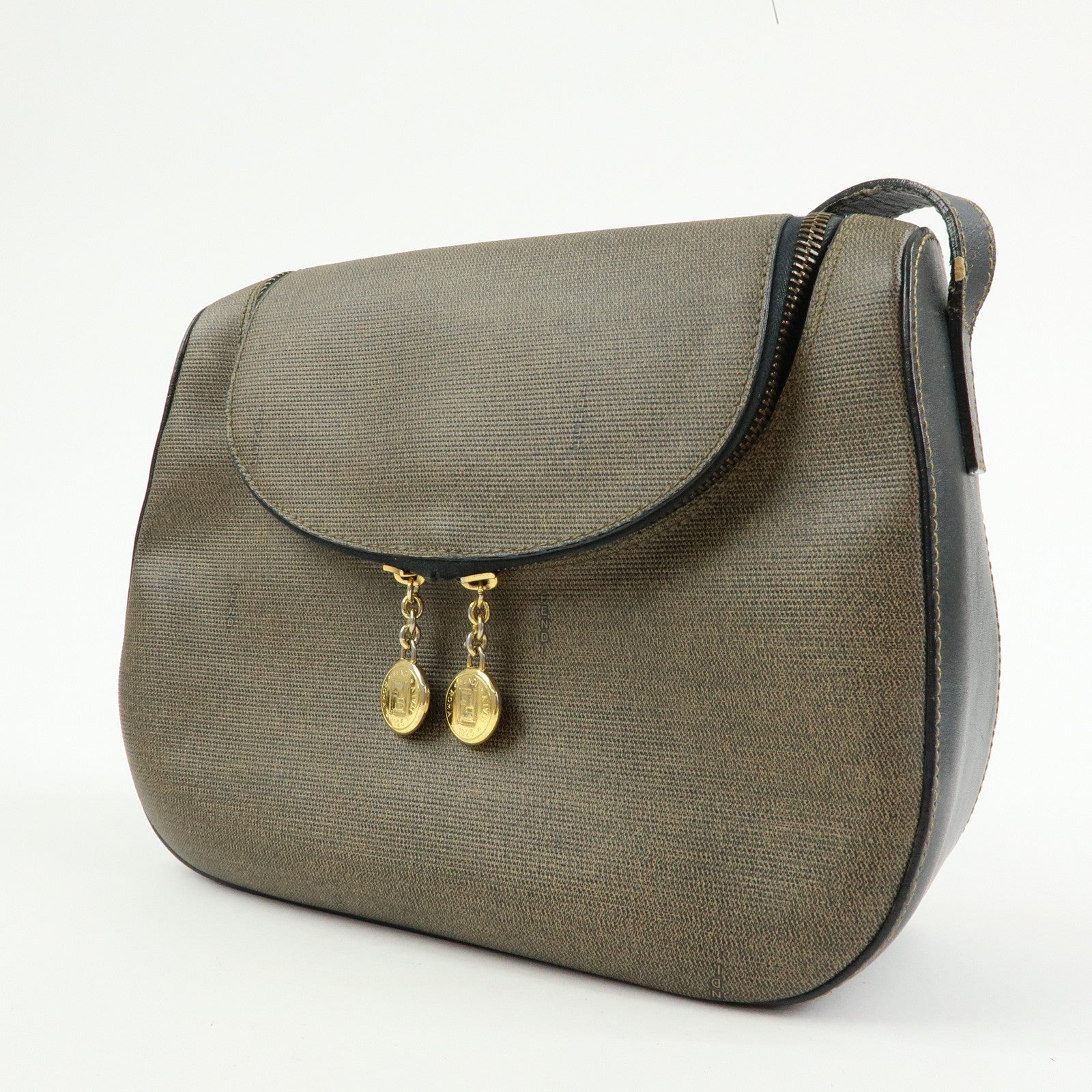 FENDI PVC Canvas Leather Shoulder Bag Crossbody Bag Brown 25933