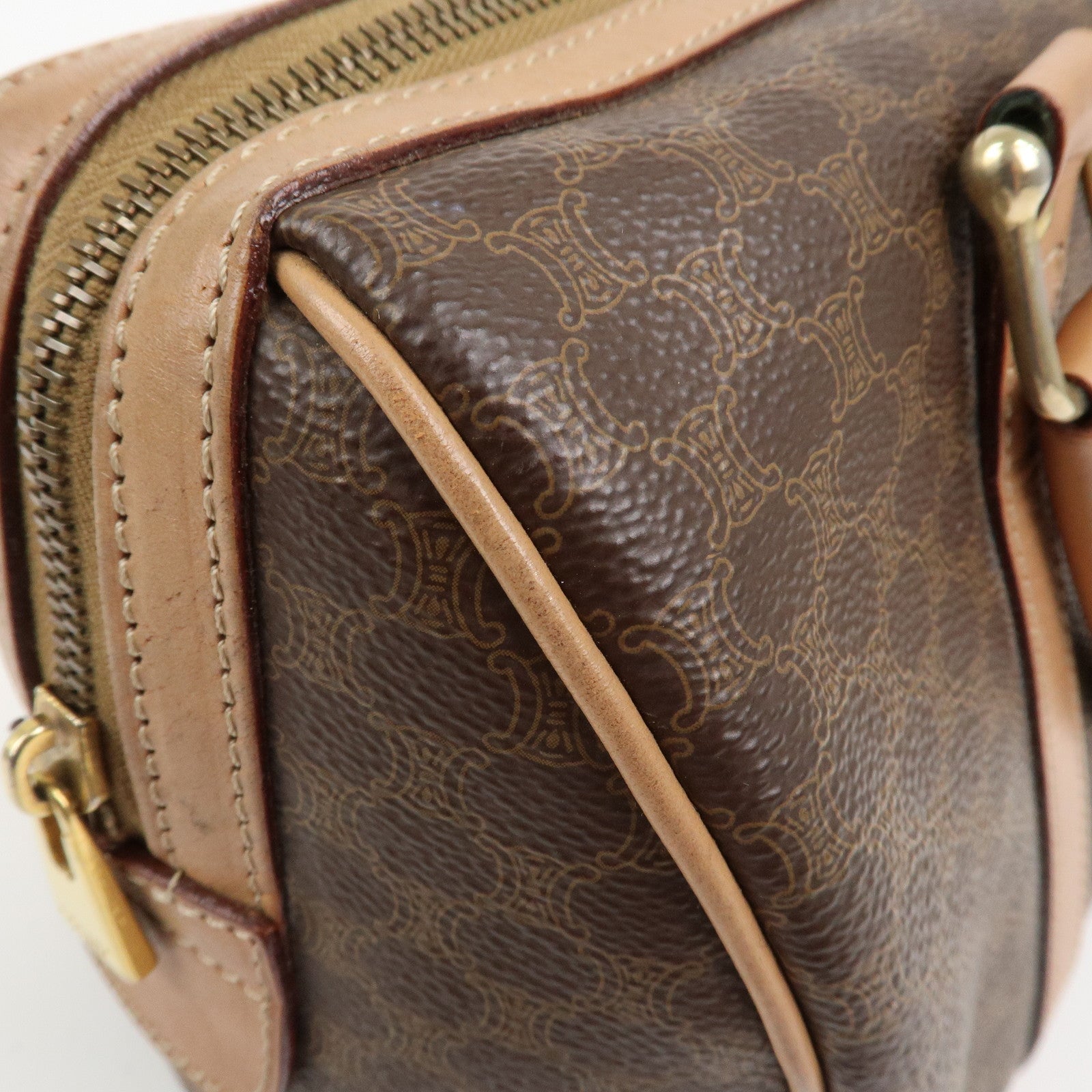 CELINE Macadam PVC Leather Boston Bag Hand Bag Brown