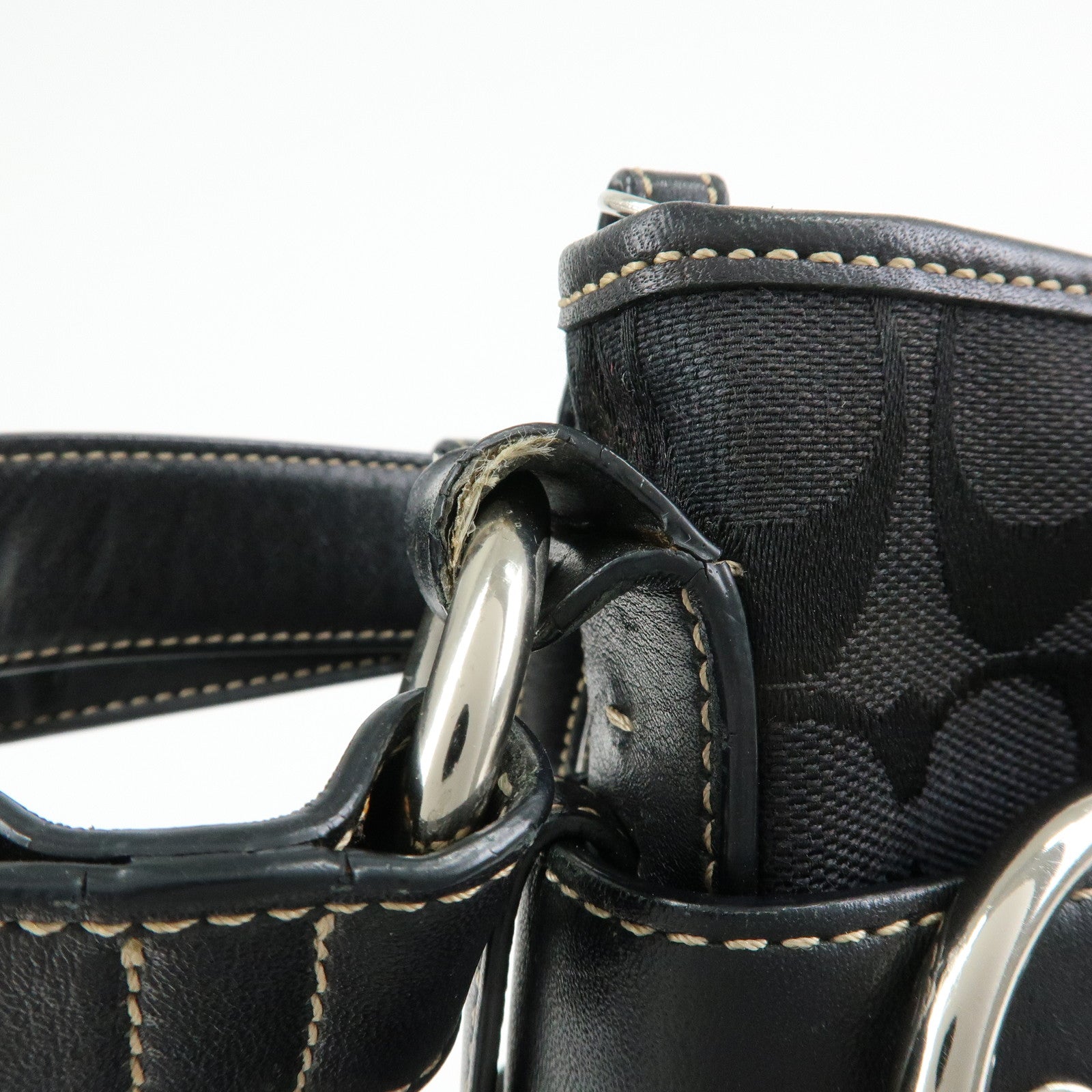 COACH Signature Set of 2 Canvas Leather Shoulder Bag Hand Bag Black