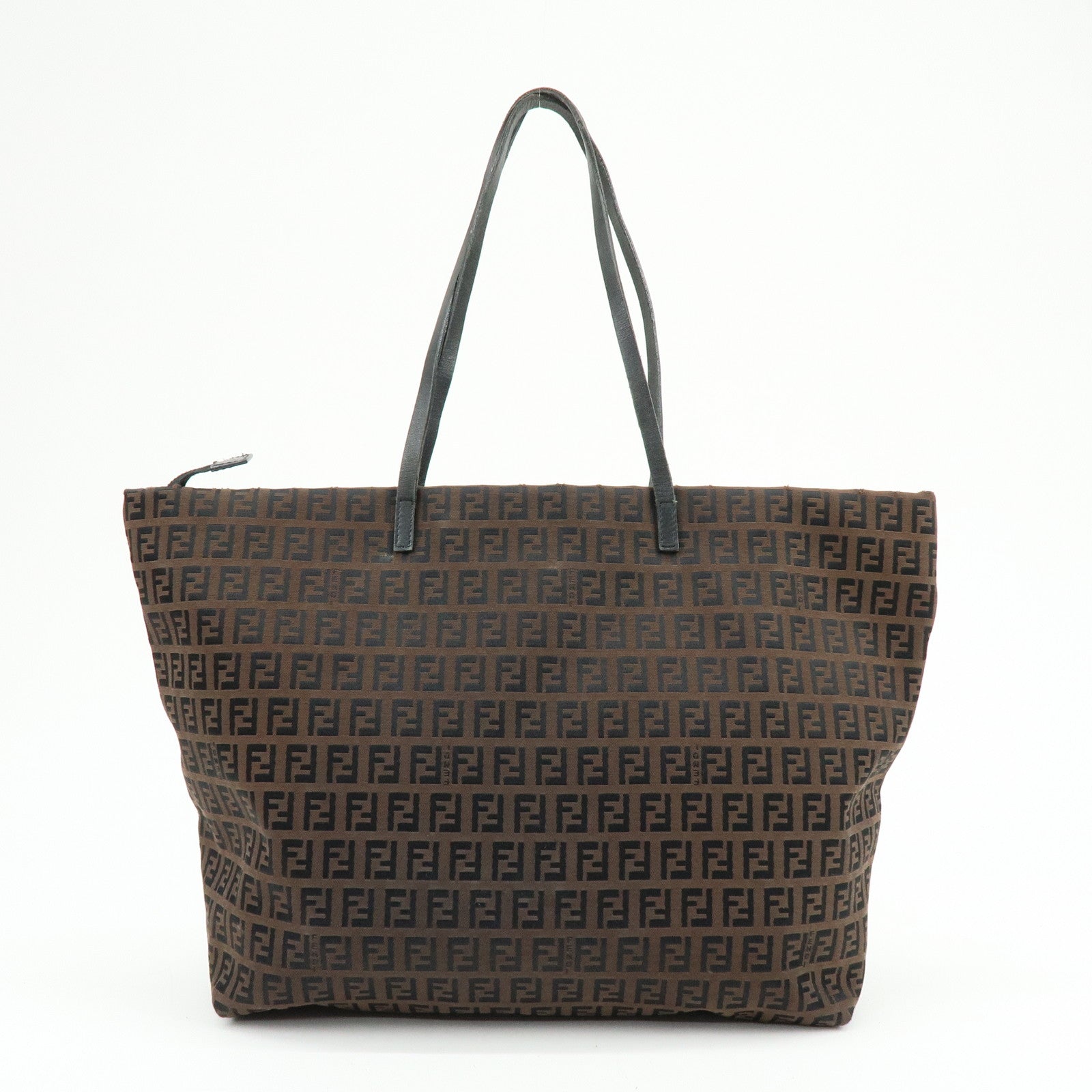 FENDI Zucchino Canvas Leather Tote Bag Shoulder Bag Brown 8BH025