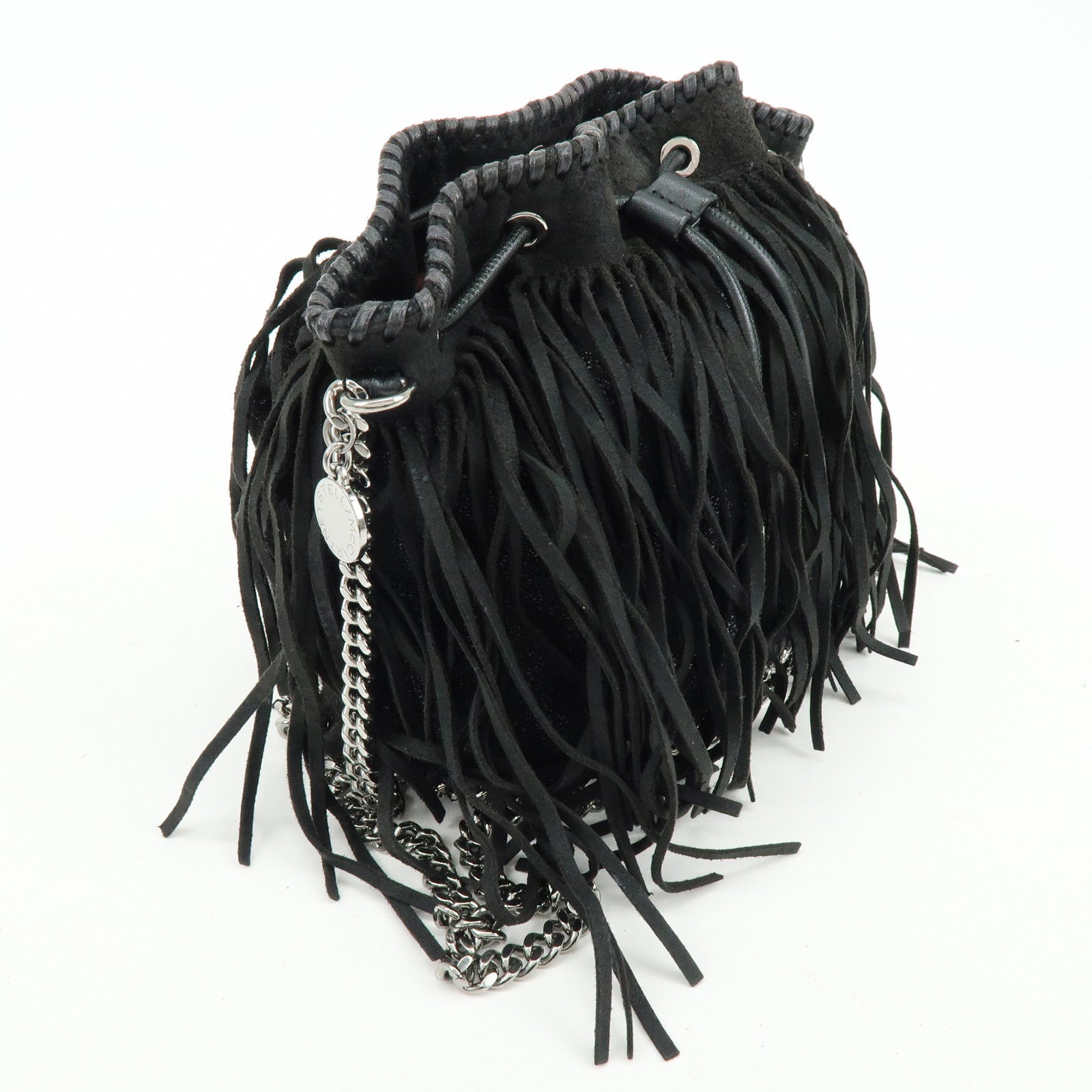 STELLA MCCARTNEY Falabella Fringe Bucket Shoulder Bag Black