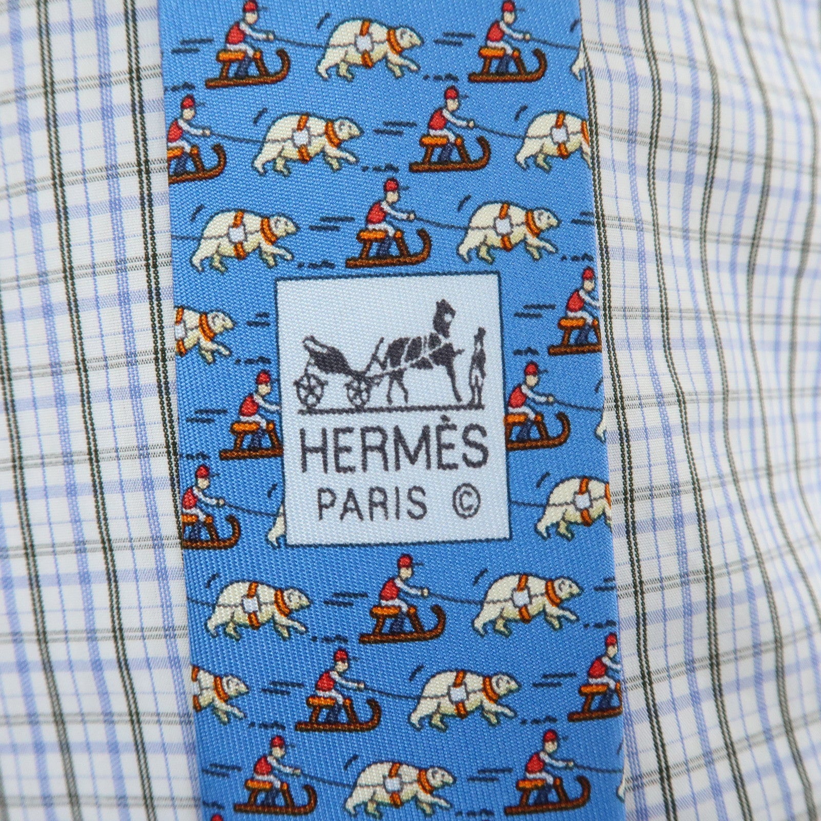 HERMES Silk Necktie Tote Bag Shoulder Bag Hand Bag Blue