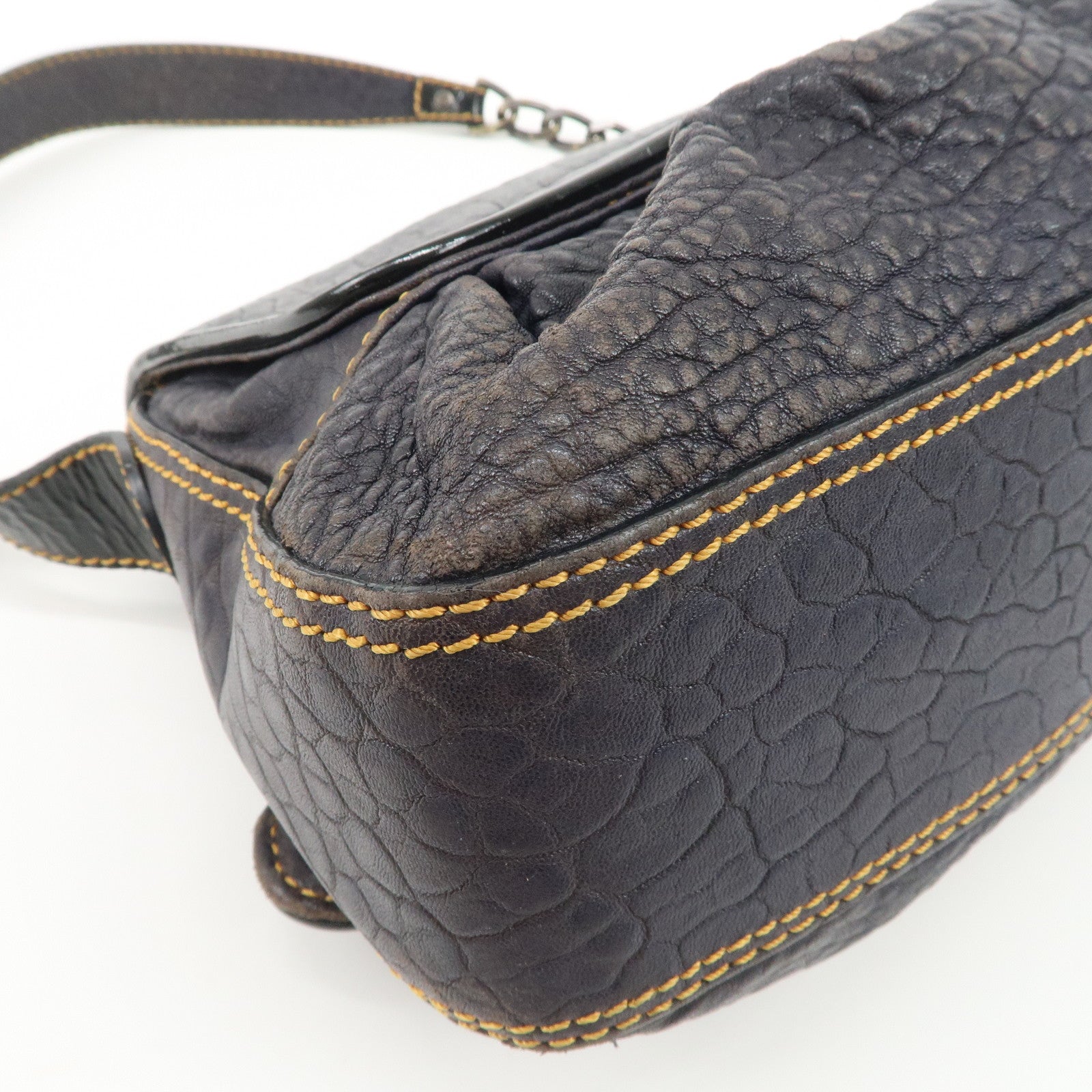 FENDI Leather Patent Leather shoulder Bag Belt Navy 8BR551