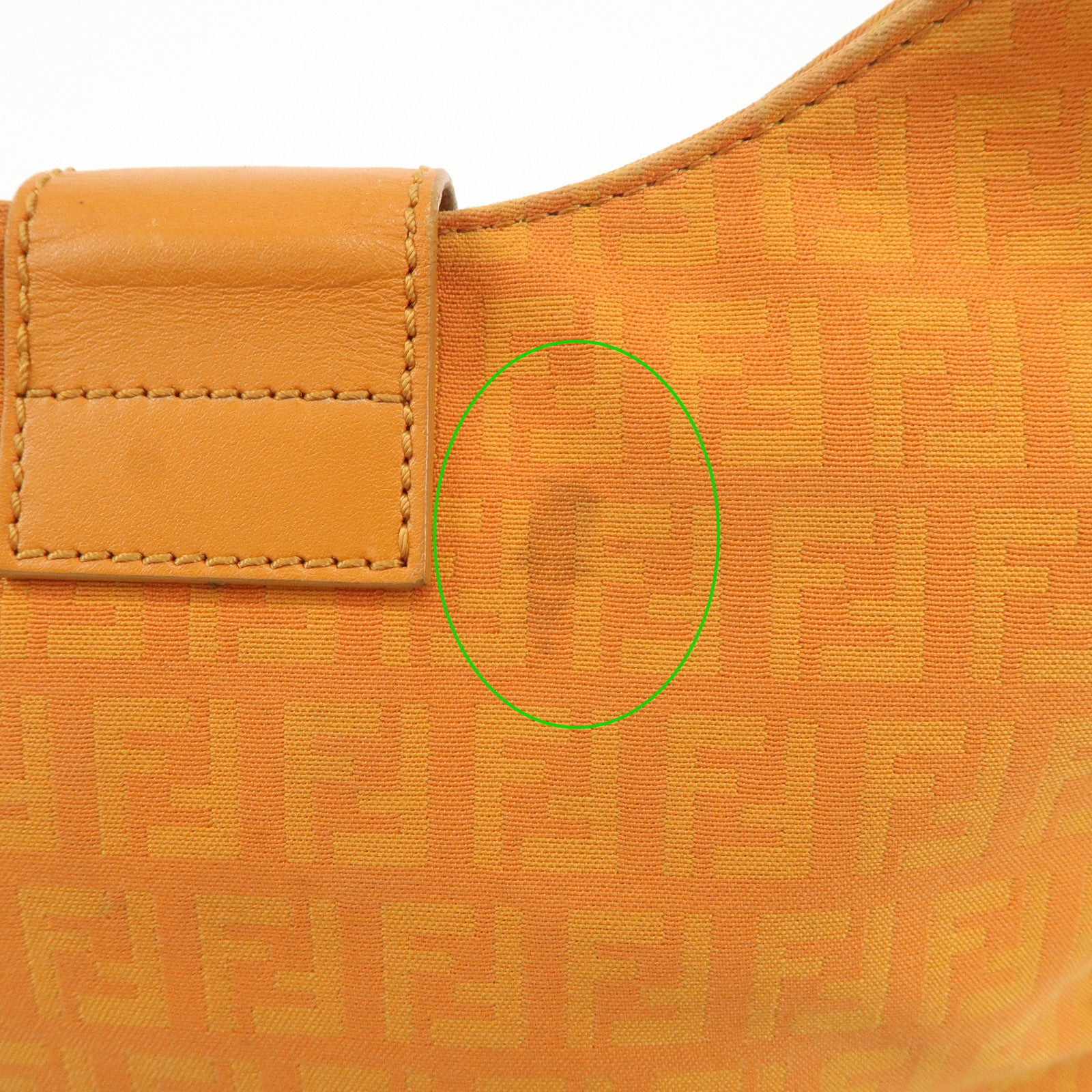 FENDI Zucchino Canvas Leather Shoulder Bag Hand Bag Orange 8BR036 Used