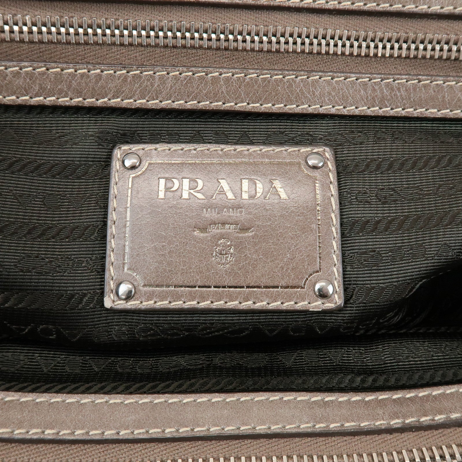 PRADA Logo Leather Shoulder Bag Hand Bag Gray BN2067
