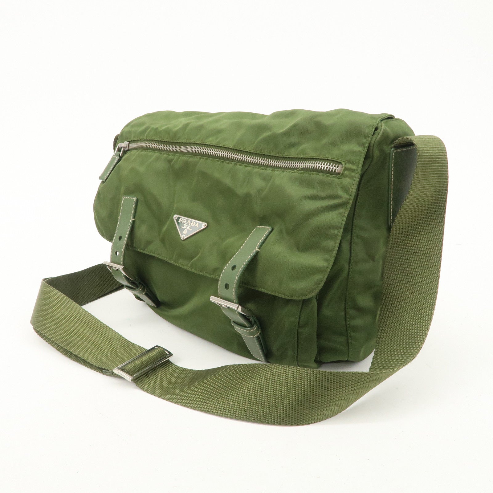 PRADA Triangle Logo Nylon Shoulder Bag Crossbody Bag Green Used