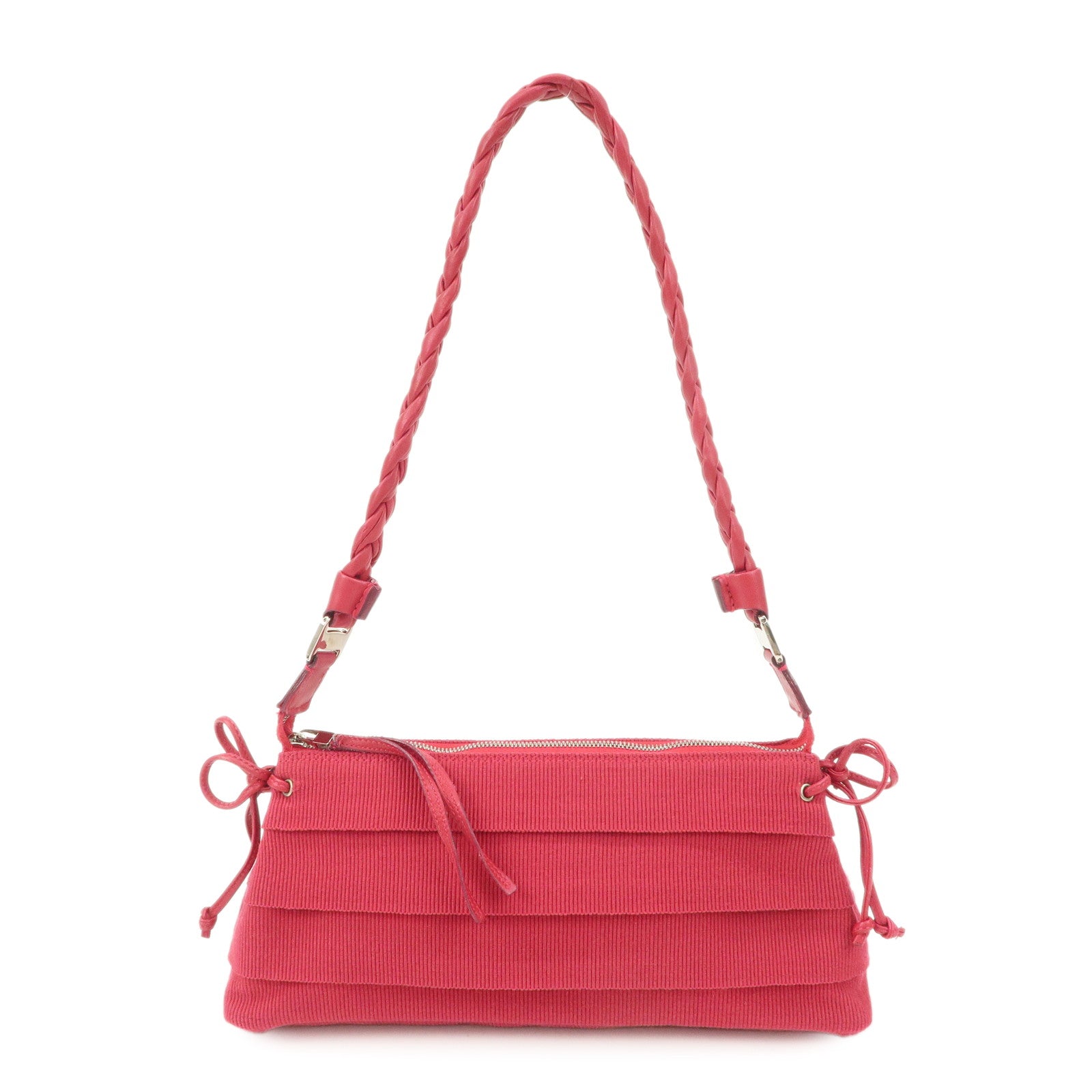 Ferragamo Logo Canvas Leather Shoulder Bag Hand Bag Pink