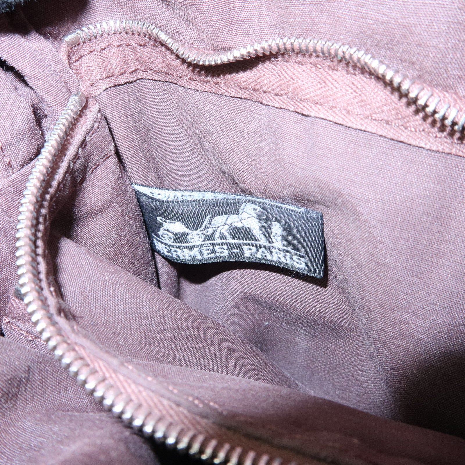 HERMES Toile Chevron Pochette Bandouliere PM Shoulder Bag Brown