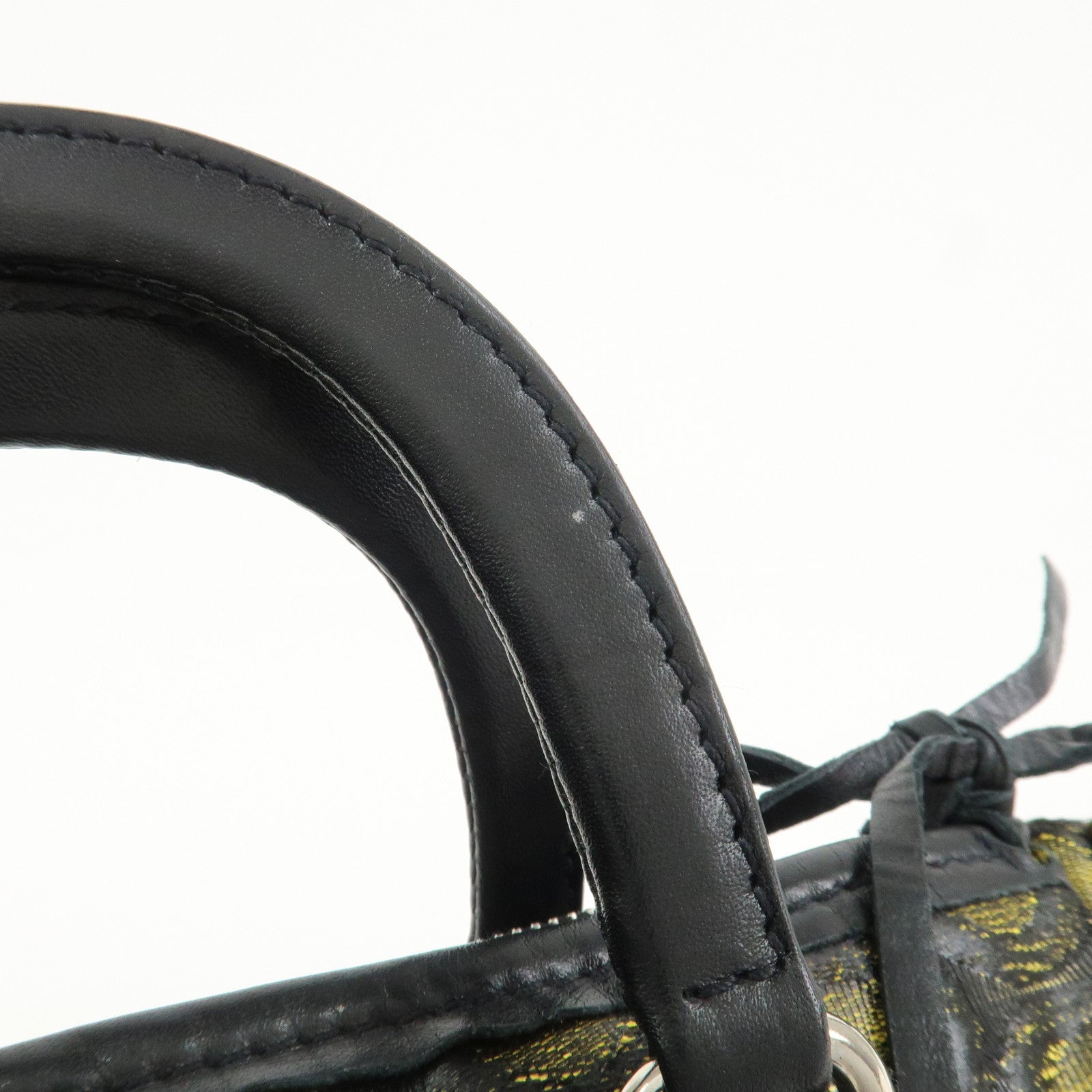 PRADA Triangle Logo Nylon Leather Ribbon Hand Bag Black Yellow